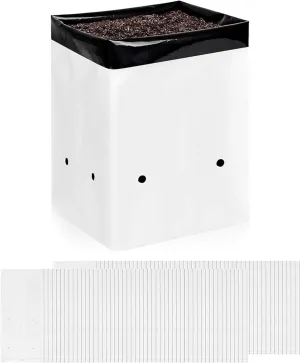 iPower 3 Gallon 100 Pack Grow Bags Black and White Panda Film Containers Thick Plastic Bag for Plants, Seedling and Rooting, Square Shape