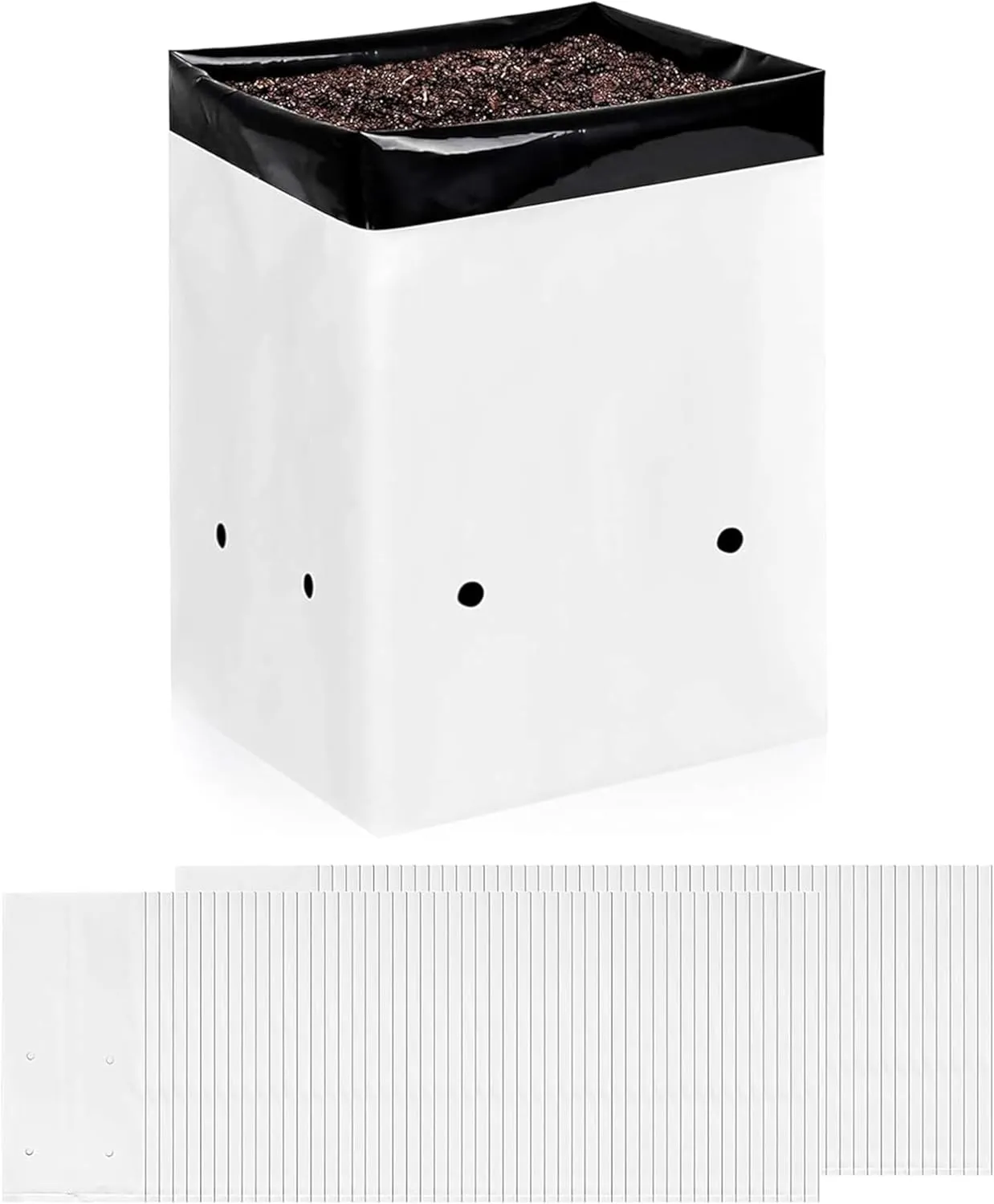 iPower 3 Gallon 100 Pack Grow Bags Black and White Panda Film Containers Thick Plastic Bag for Plants, Seedling and Rooting, Square Shape