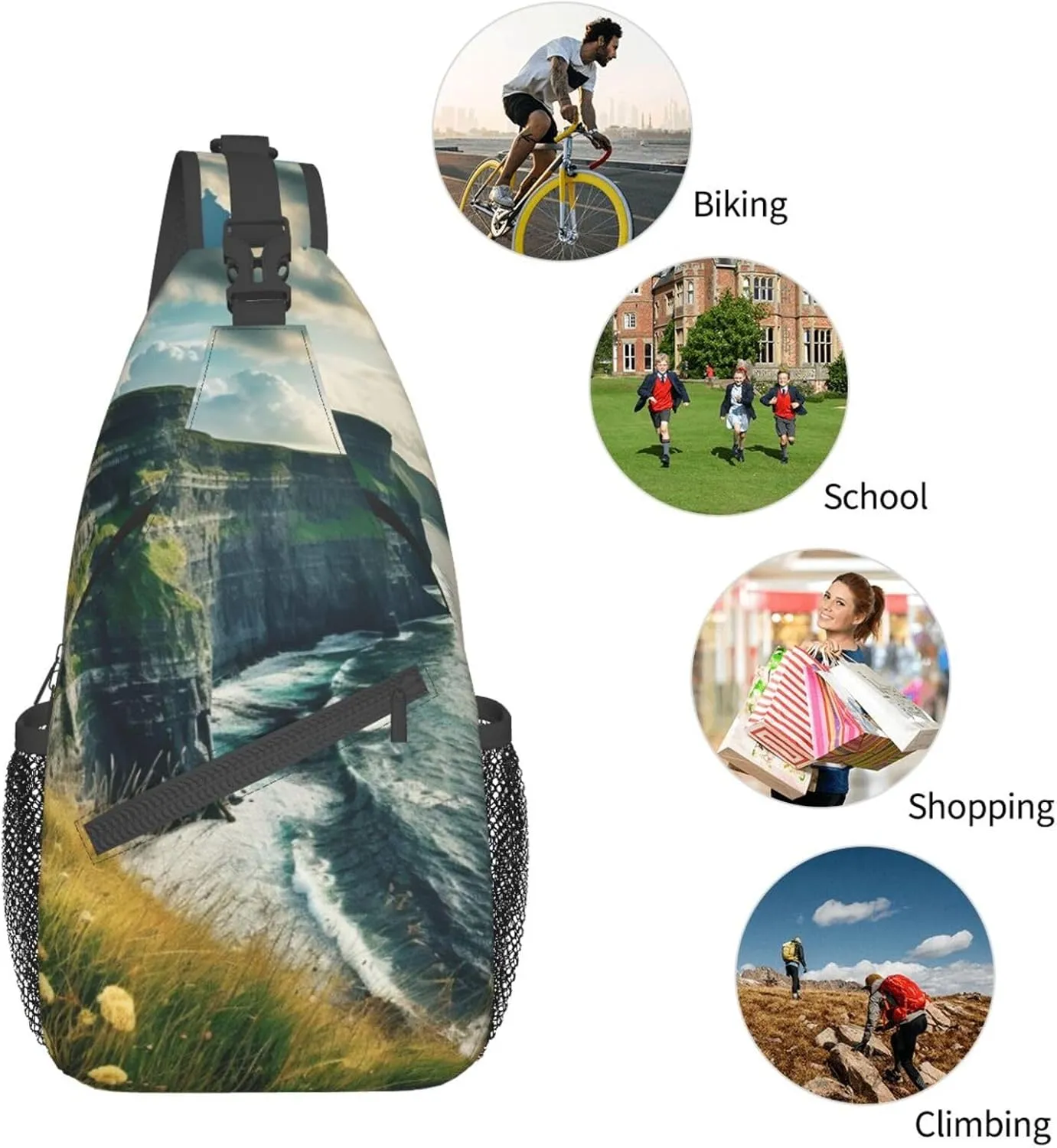 Ireland Outdoors County Clare The Cliffs 1 High Storage Capacity Chest Bag Diagonally Sling Backpack Crossbody Shoulder Bag For Men Women