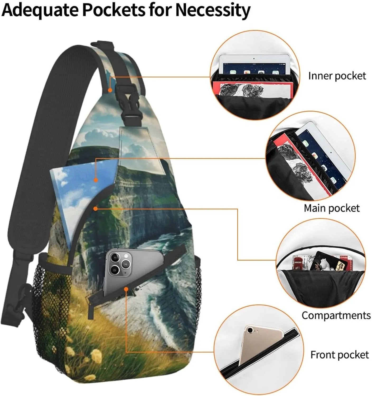 Ireland Outdoors County Clare The Cliffs 1 High Storage Capacity Chest Bag Diagonally Sling Backpack Crossbody Shoulder Bag For Men Women