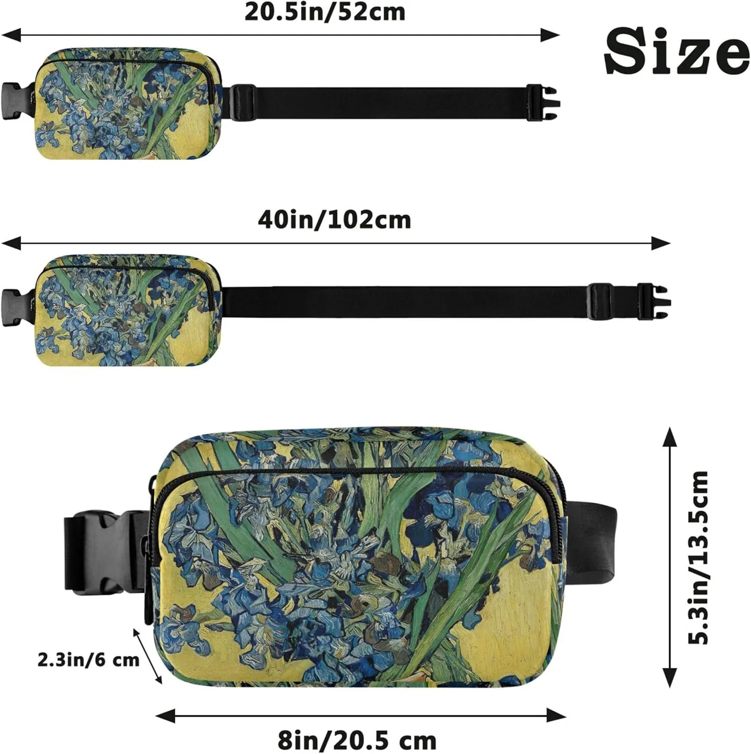 Irises Vase Vincent Vangogh Women Fanny Pack Hiking Hip Bag Belt Pouch Waterproof Waist Bag for Women