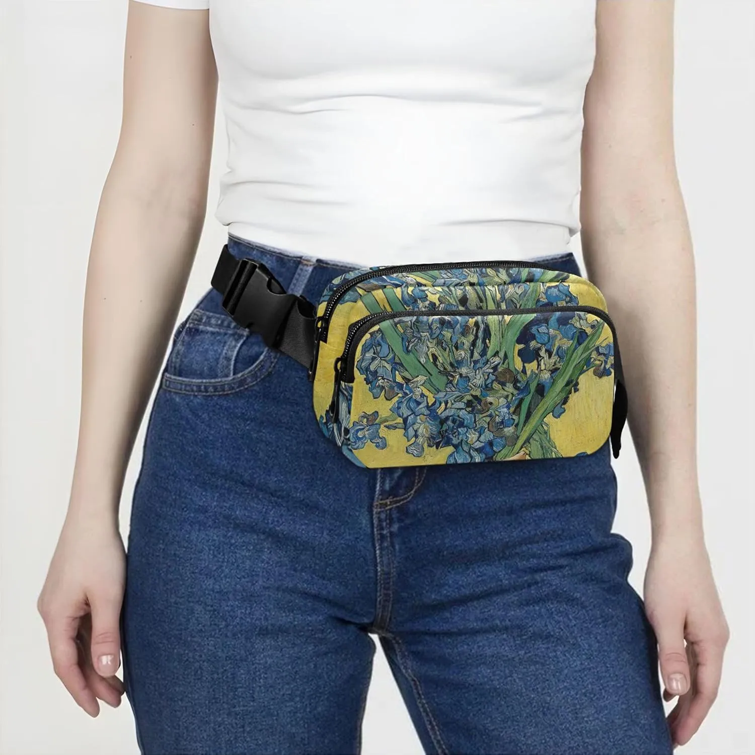 Irises Vase Vincent Vangogh Women Fanny Pack Hiking Hip Bag Belt Pouch Waterproof Waist Bag for Women