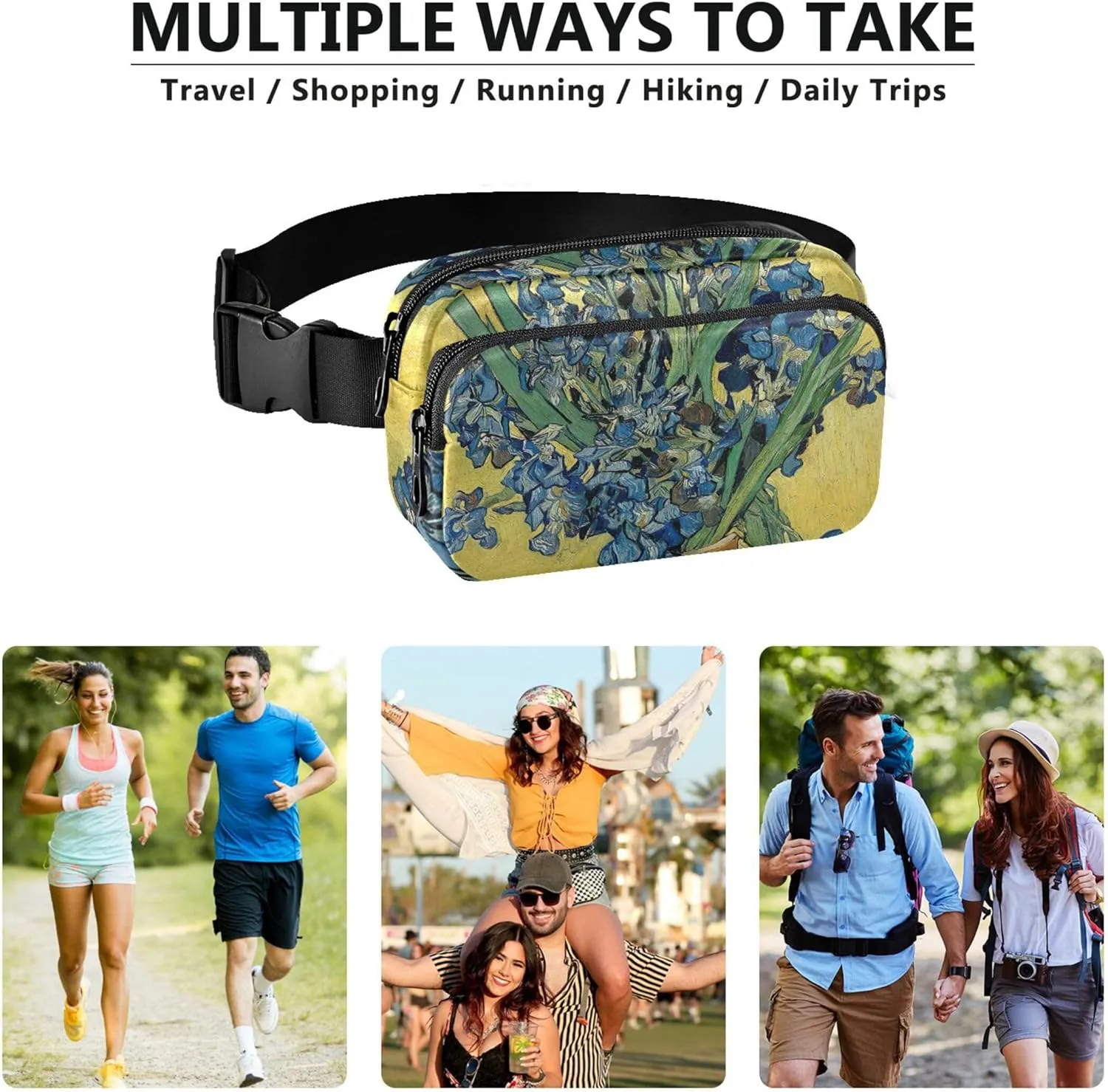 Irises Vase Vincent Vangogh Women Fanny Pack Hiking Hip Bag Belt Pouch Waterproof Waist Bag for Women