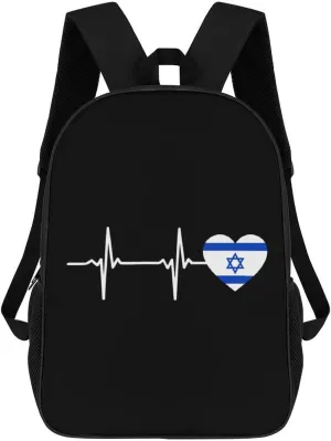 Israel Flag Heartbeat Travel Backpack 17 Inch Laptop Bag Carry On Backpack Casual Daypack for Weekender Business Hiking