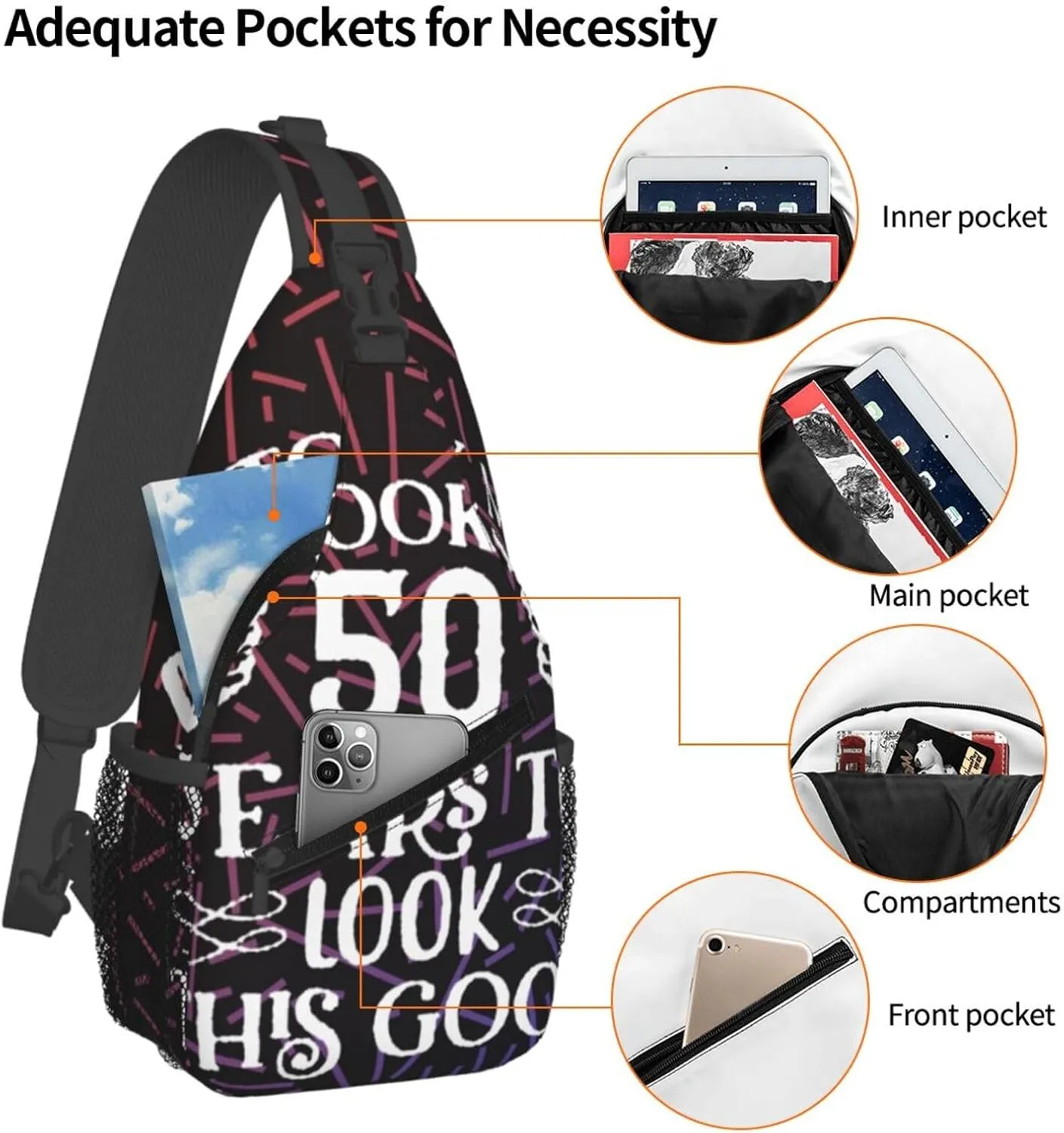 It Took Me 50 Years To Look This Good Small Crossbody Backpack Sling Bag For Men Women Mini One Shoulder Chest Bags Gym Sport Travel Hiking Daypack