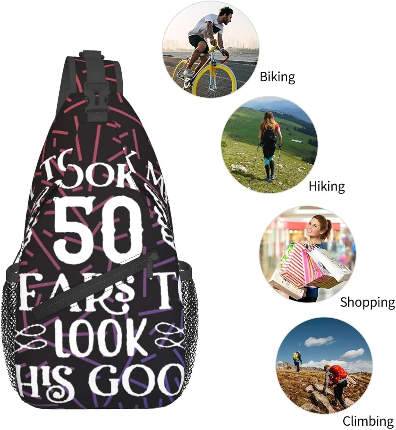 It Took Me 50 Years To Look This Good Small Crossbody Backpack Sling Bag For Men Women Mini One Shoulder Chest Bags Gym Sport Travel Hiking Daypack