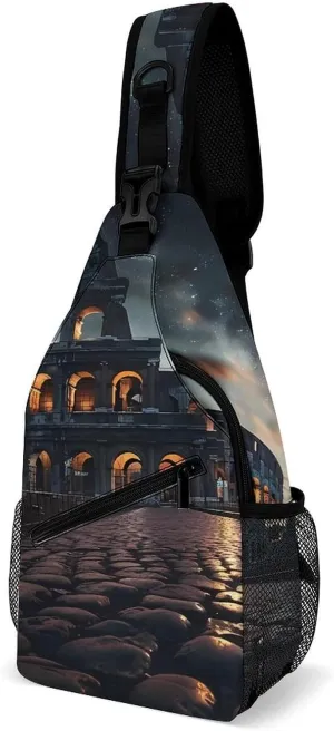 Italy Ancient Roman Landmarks Night Sling Bag Casual Chest Bag Daypack Crossbody Fanny Pack Cross Body Bag for Outdoors Hiking Traveling