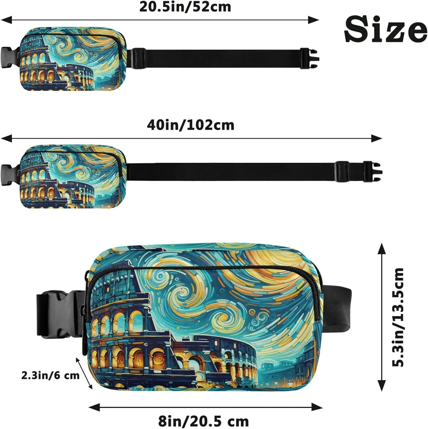 Italy Roman Colosseum Sky Women Fanny Pack Flower Hip Pack Belt Bag Waterproof Waist Purse for Women