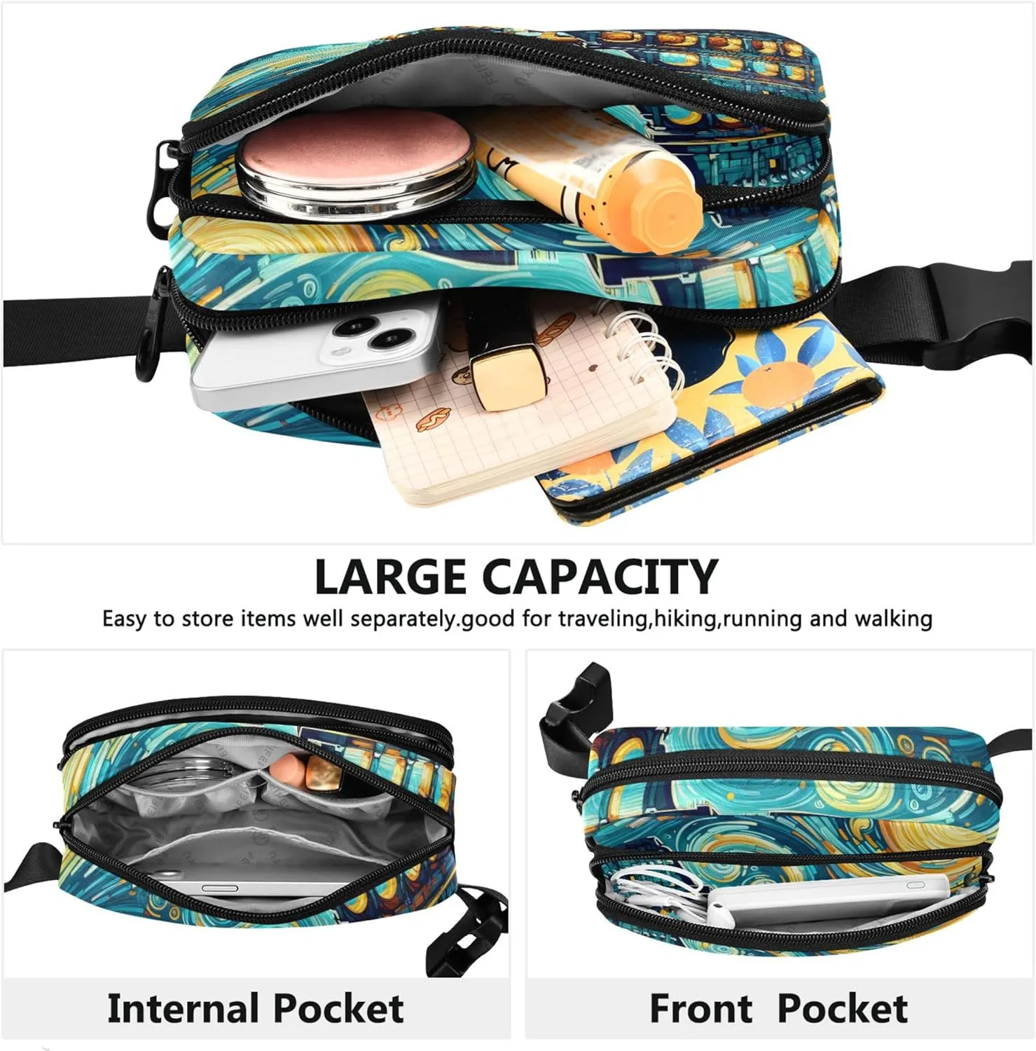 Italy Roman Colosseum Sky Women Fanny Pack Flower Hip Pack Belt Bag Waterproof Waist Purse for Women