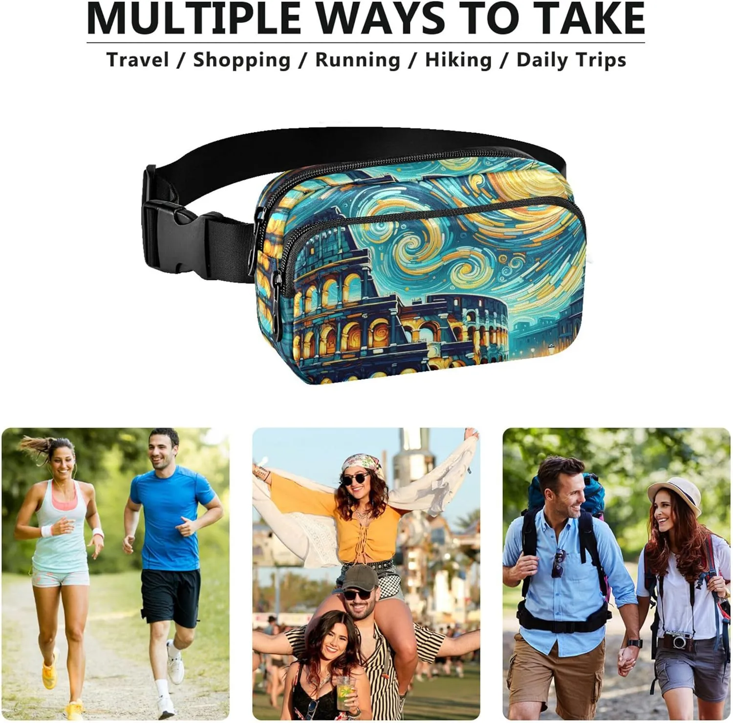 Italy Roman Colosseum Sky Women Fanny Pack Flower Hip Pack Belt Bag Waterproof Waist Purse for Women