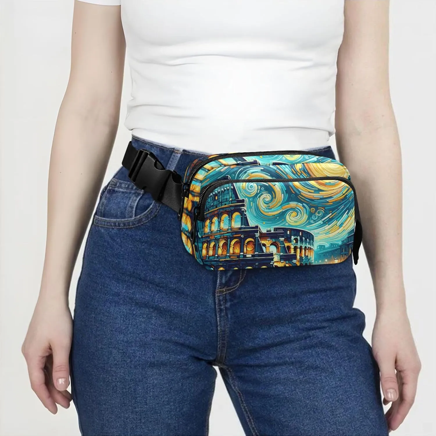 Italy Roman Colosseum Sky Women Fanny Pack Flower Hip Pack Belt Bag Waterproof Waist Purse for Women