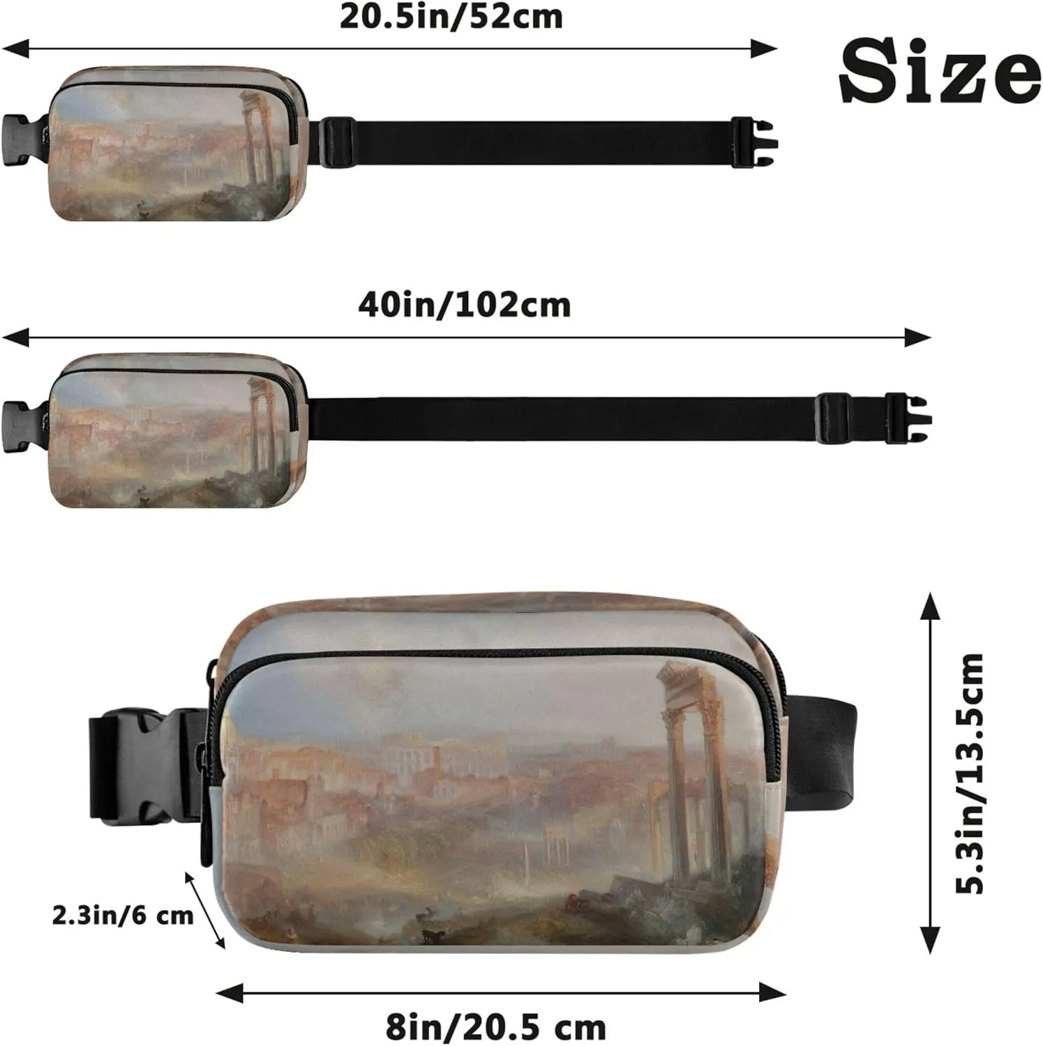J m W Turner Prints Modern Rome Fanny Packs Women Waterproof Belt Bag Hip Pouch Cute Waist Pouches for Men