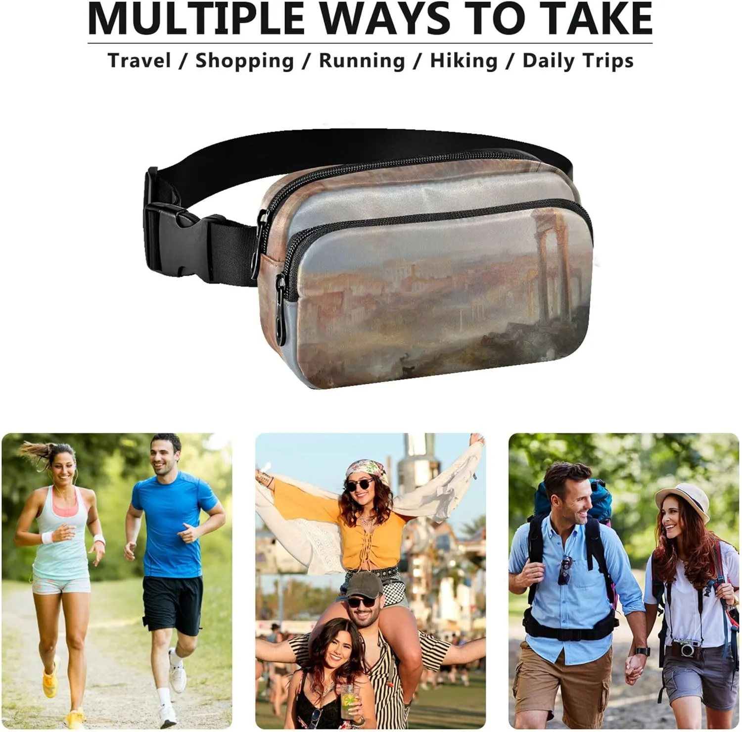J m W Turner Prints Modern Rome Fanny Packs Women Waterproof Belt Bag Hip Pouch Cute Waist Pouches for Men