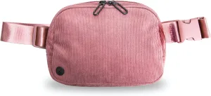 Jadyn Belt Bag, Casual Crossbody and Belt Fanny Pack for Women and Men, Adjustable Strap, Multiple Pockets, Durable Material (Pink Corduroy)