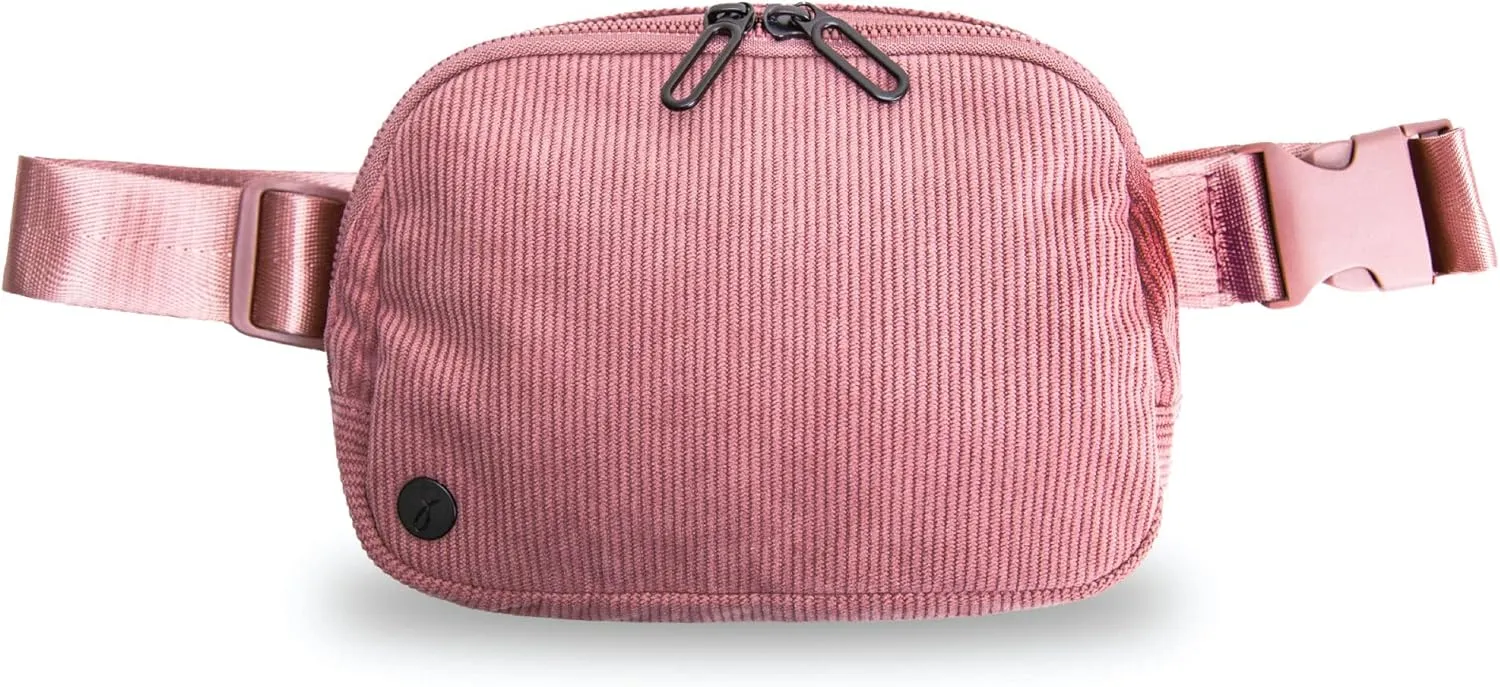 Jadyn Belt Bag, Casual Crossbody and Belt Fanny Pack for Women and Men, Adjustable Strap, Multiple Pockets, Durable Material (Pink Corduroy)