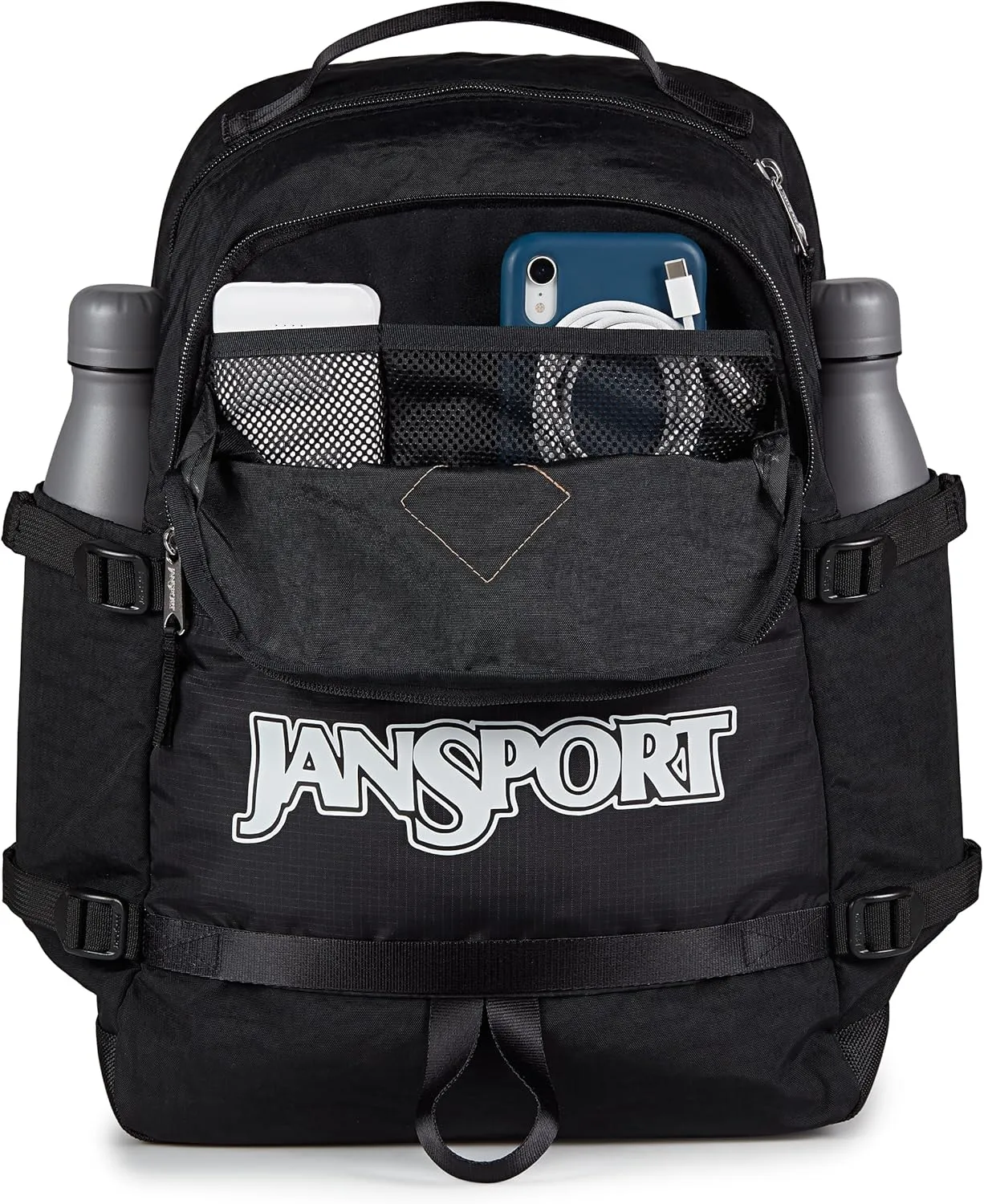 JanSport Small Seattle Pack – Compact Backpack with Main Compartment, Dual Water Bottle Pockets, and Padded Sleeve for 15-Inch Laptop, Black