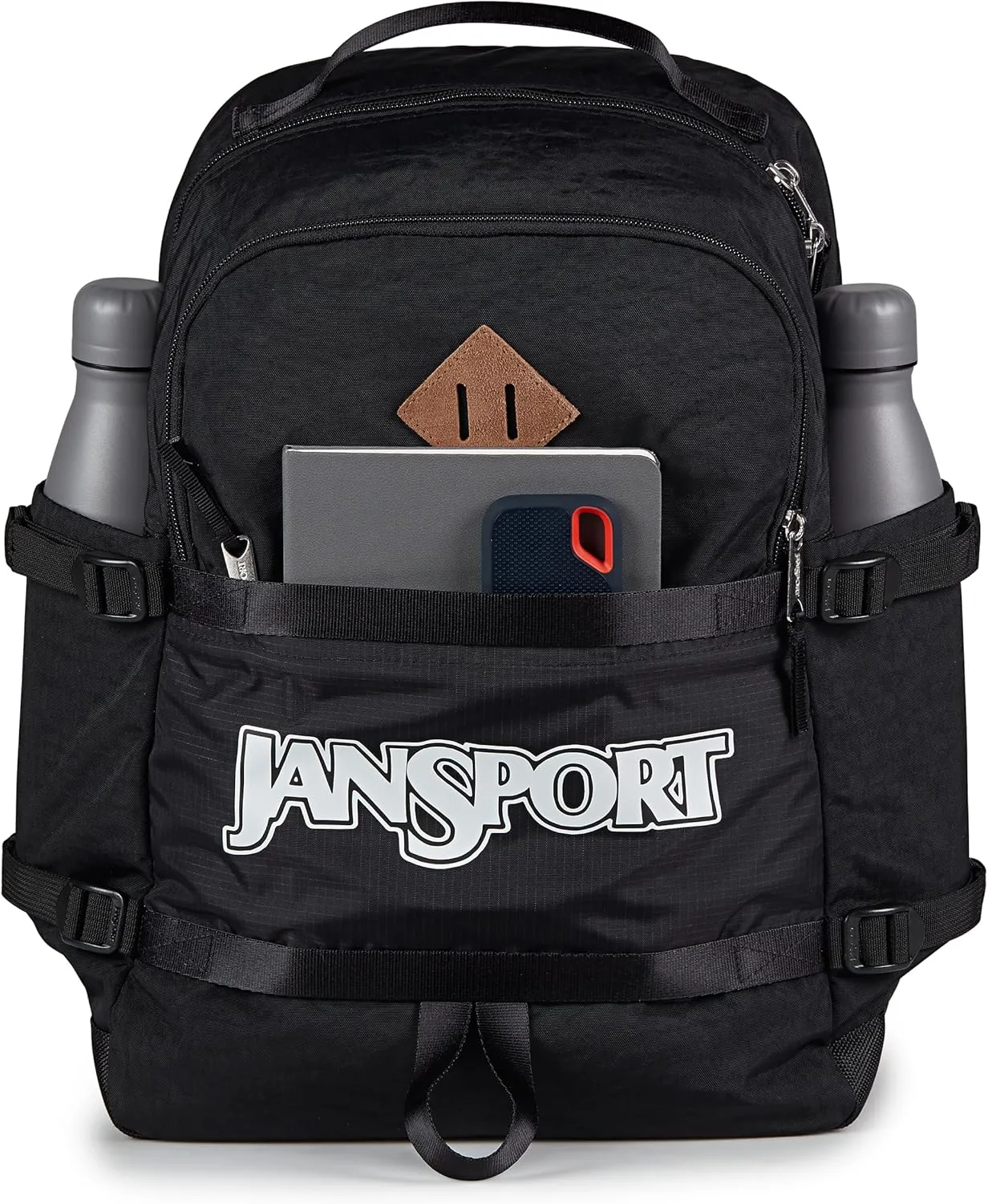 JanSport Small Seattle Pack – Compact Backpack with Main Compartment, Dual Water Bottle Pockets, and Padded Sleeve for 15-Inch Laptop, Black