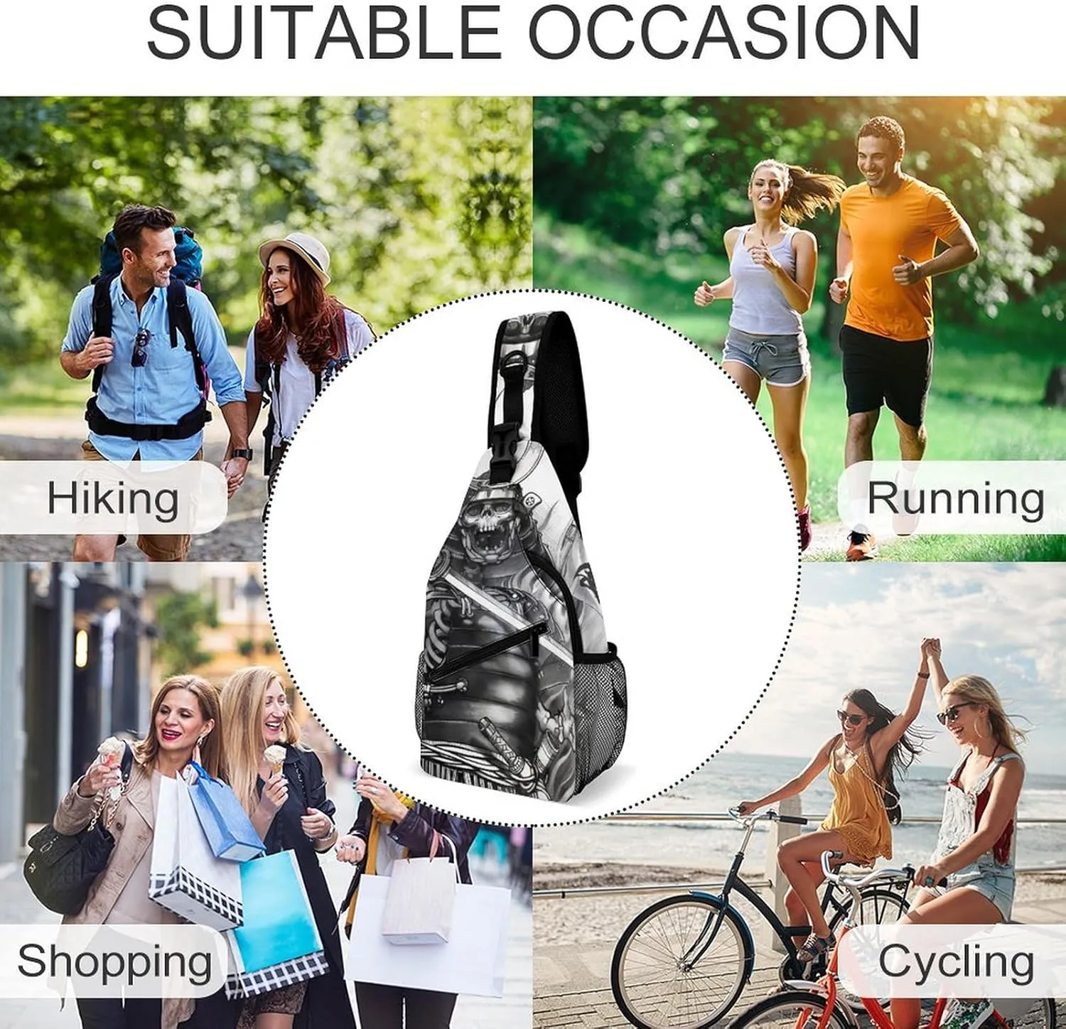 Japanese Samurai Graphic Sling Backpack Man Women Crossbody Backpack Chest Bag Cycling Daypack Shoulder Bag Casual Daypacks Leisure Backpacks
