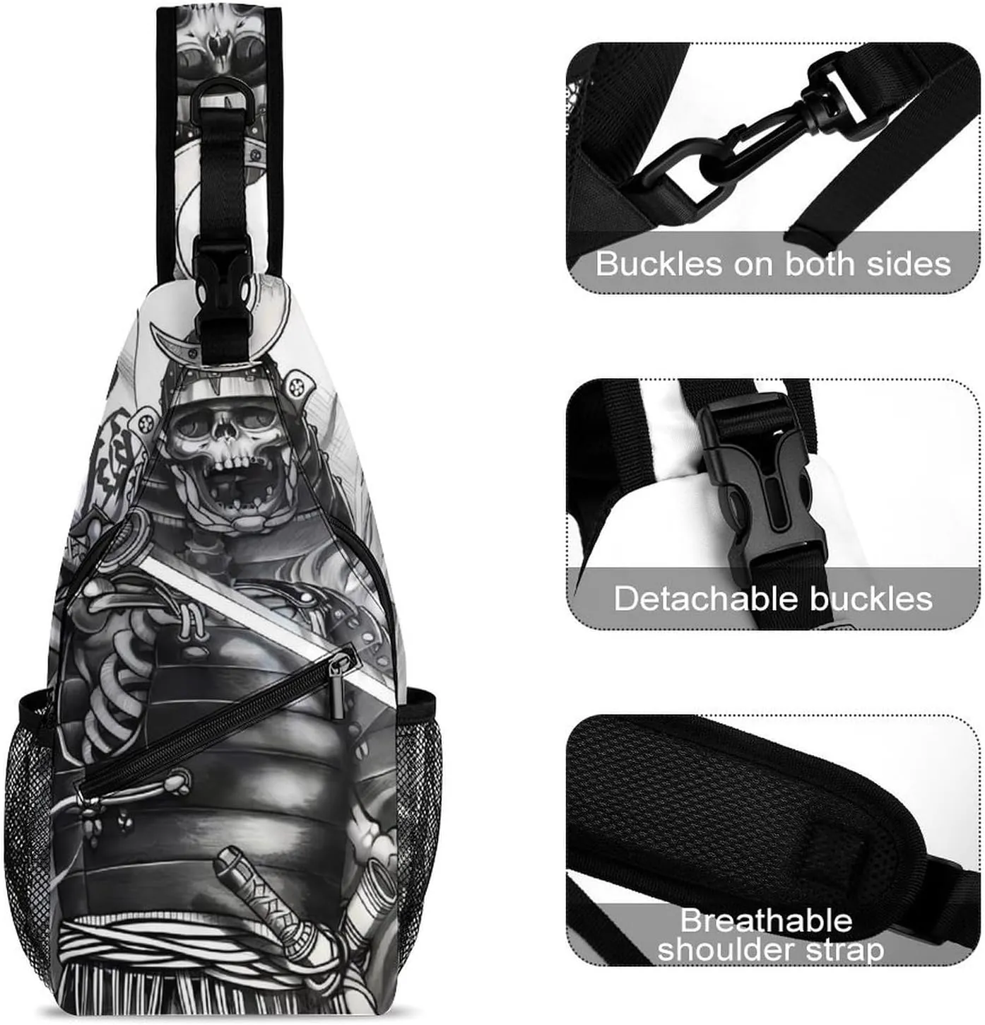 Japanese Samurai Graphic Sling Backpack Man Women Crossbody Backpack Chest Bag Cycling Daypack Shoulder Bag Casual Daypacks Leisure Backpacks