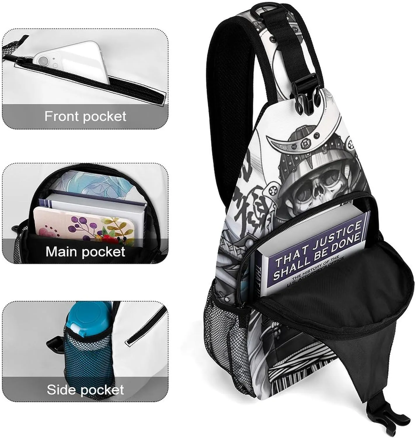 Japanese Samurai Graphic Sling Backpack Man Women Crossbody Backpack Chest Bag Cycling Daypack Shoulder Bag Casual Daypacks Leisure Backpacks