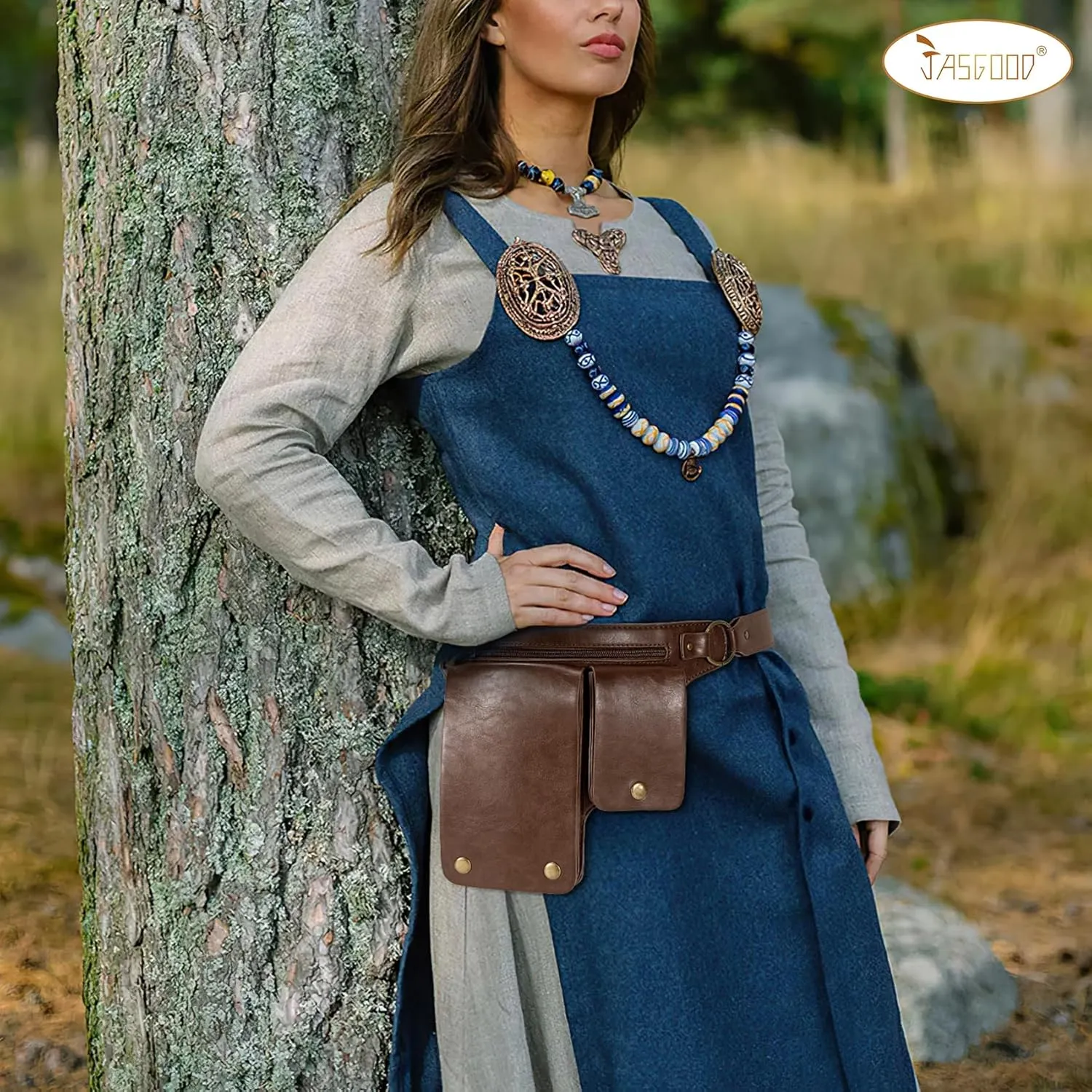 JASGOOD Waist Bag Leather Fanny Pack for Women Vintage Renaissance Belt Festival Pouch Faux Leather Hip Bag for Travel Hiking