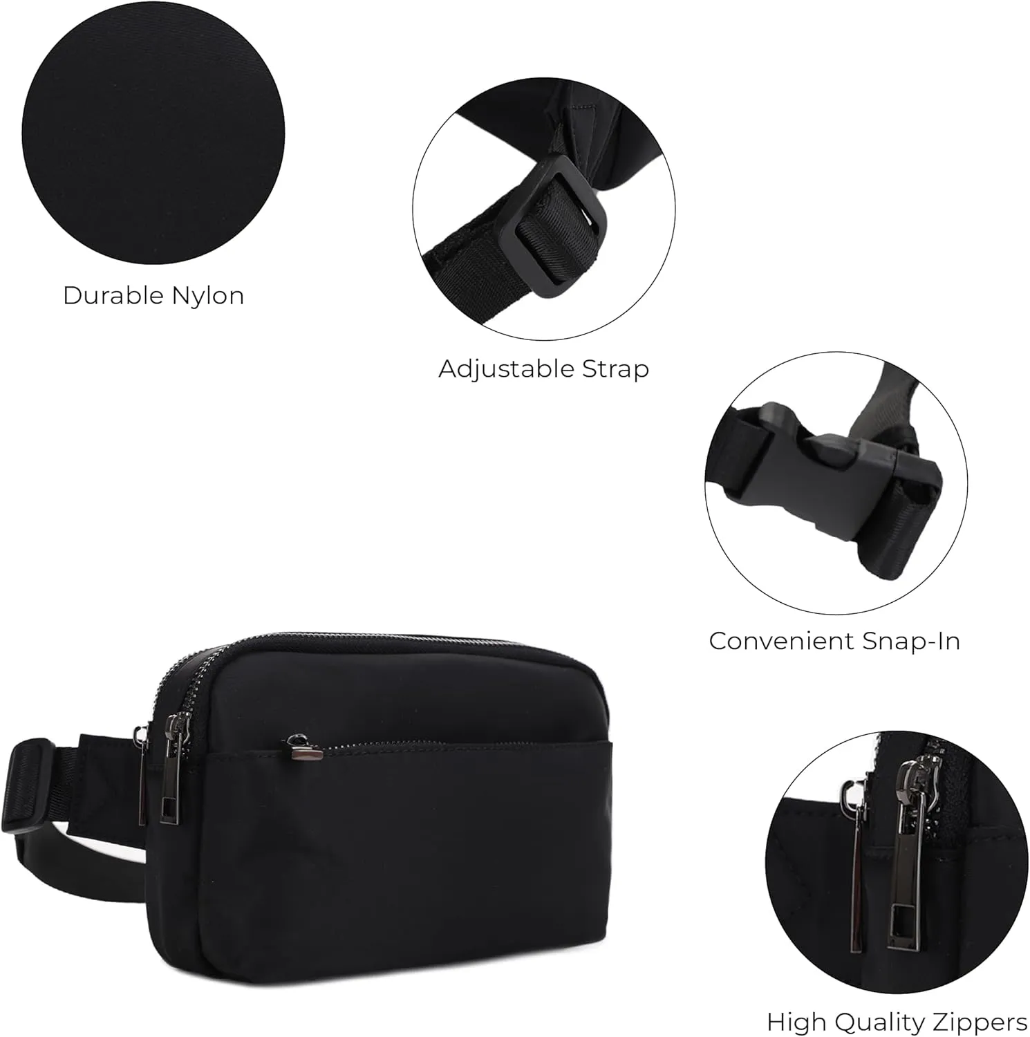 Jessie & James Crossbody Nylon Concealed Carry Waist Pack with Adjustable Buckle Strap Fashion Multi Pocket Belt Bag| Black