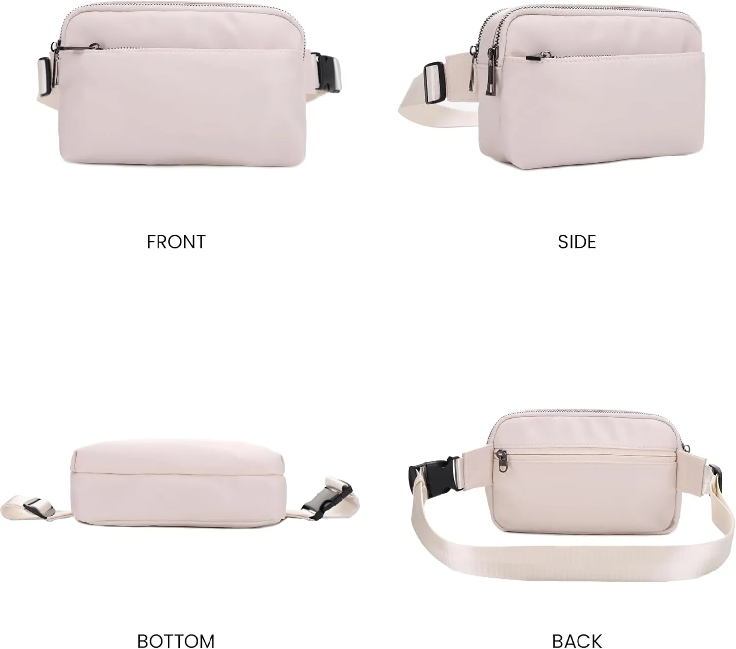 Jessie & James Crossbody Nylon Waist Pack with Adjustable Buckle Strap Fashion Multi Pocket Belt Bag| Ivory