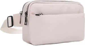 Jessie & James Crossbody Nylon Waist Pack with Adjustable Buckle Strap Fashion Multi Pocket Belt Bag| Ivory
