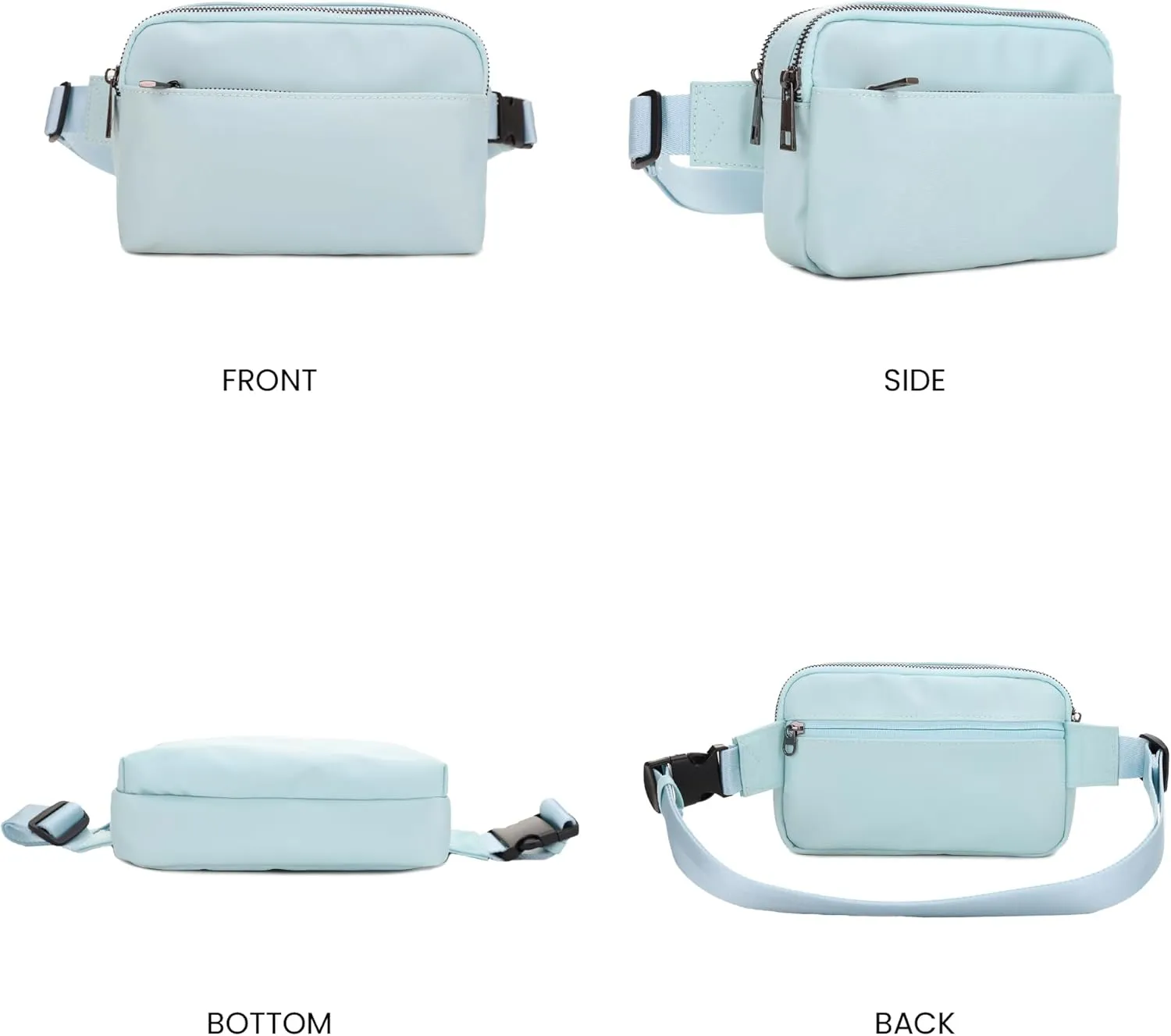Jessie & James Crossbody Nylon Waist Pack with Adjustable Buckle Strap Fashion Multi Pocket Belt Bag | Light Blue