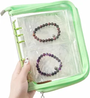 Jewelry Storage Book Bracelet Earring organizer Travel Zipper Bag Transparent jewelry pouch organizer (Green,52 PCS Bracelet Pouches)