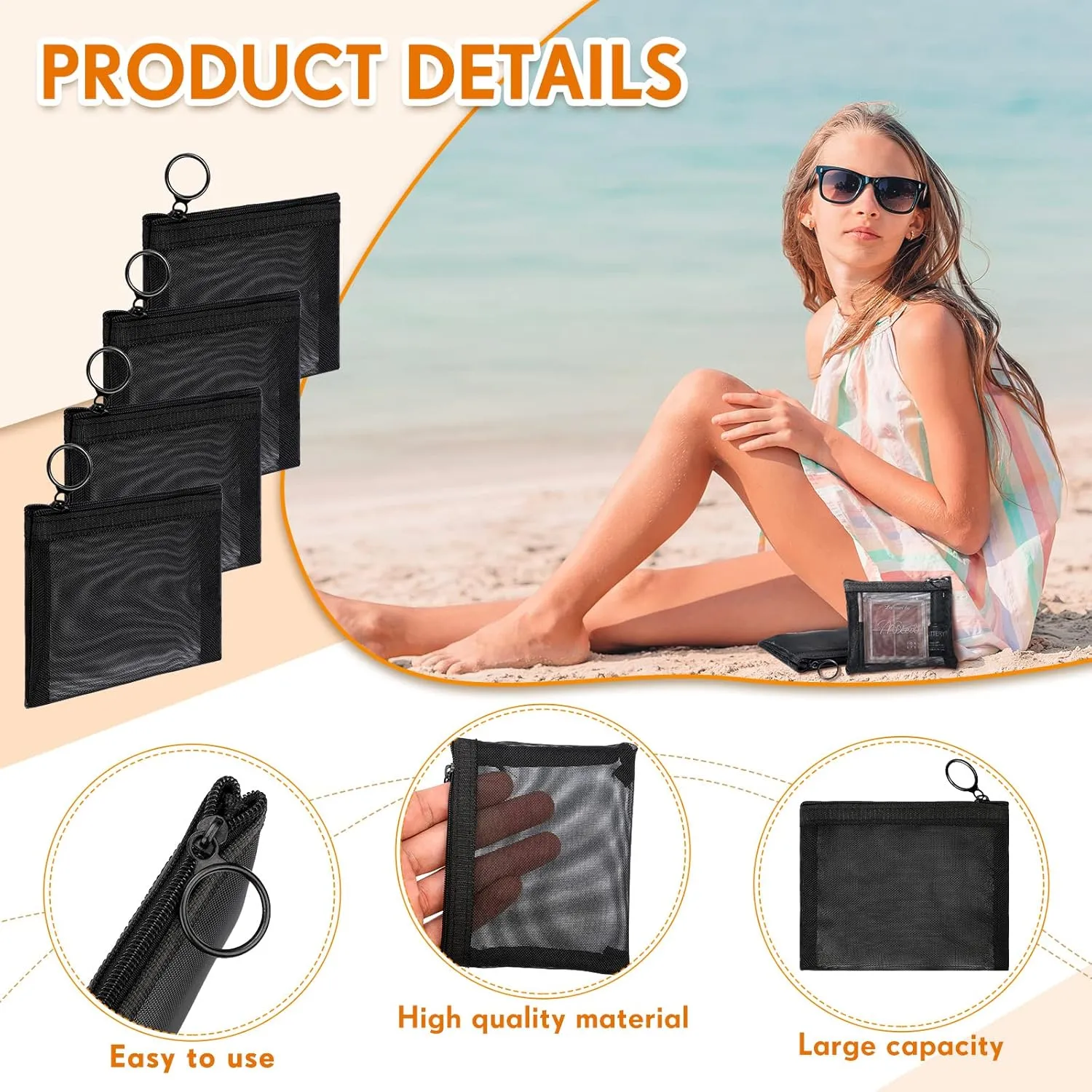Jexine 30 Pieces Mini Zipper Mesh Bags Nylon Small Zipper Pouch Mini Pouch Portable Beauty Purse Mesh Coin Purse for Travel Home Keychain Holder Makeup Cosmetic Storage(5 x 4 Inches,Black)