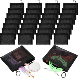 Jexine 30 Pieces Mini Zipper Mesh Bags Nylon Small Zipper Pouch Mini Pouch Portable Beauty Purse Mesh Coin Purse for Travel Home Keychain Holder Makeup Cosmetic Storage(5 x 4 Inches,Black)