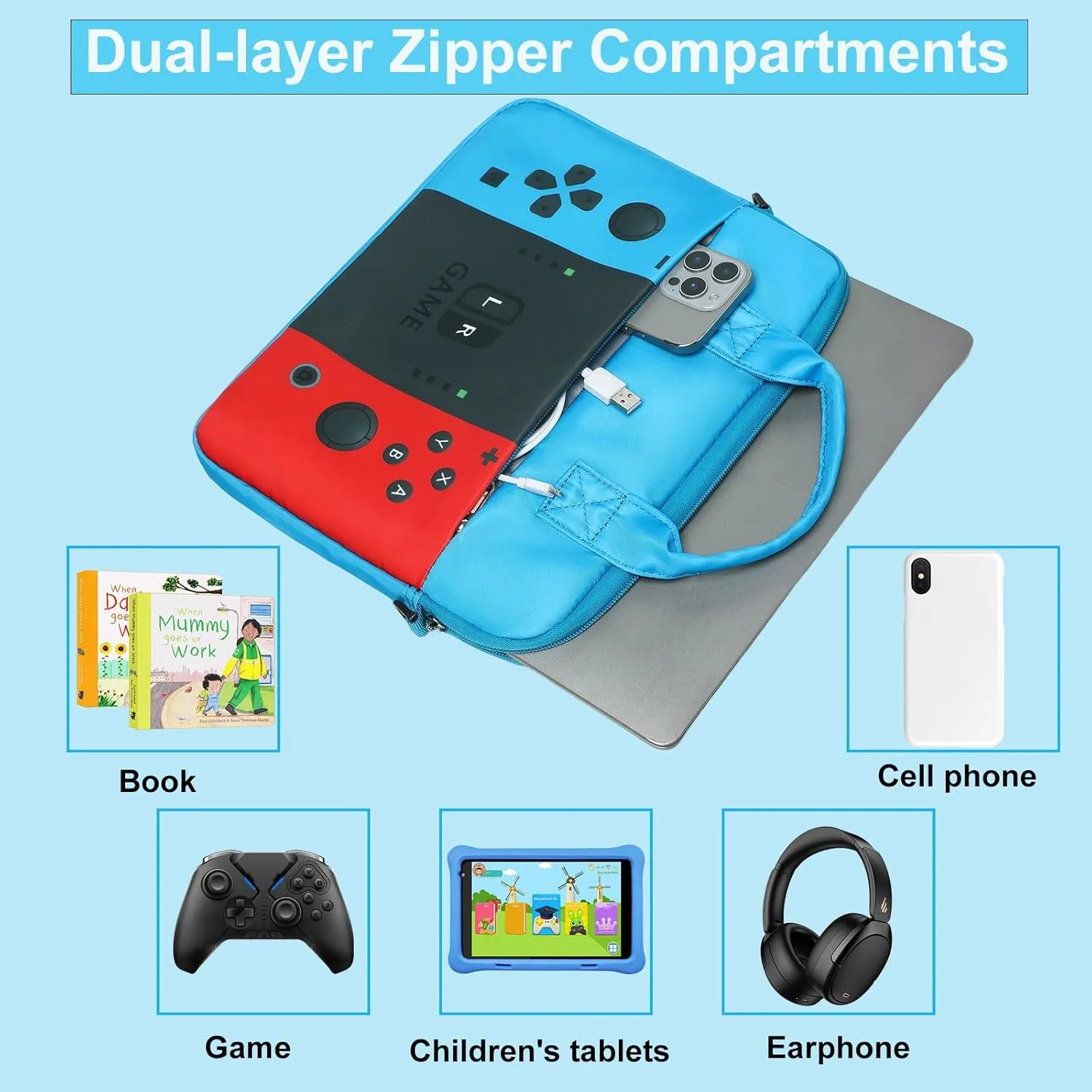JIANYA Kids Tablet Carrying Bag, 10-12.5 Inch Tablet Sleeve Bag with Shoulder Strap for Boy, Gamer