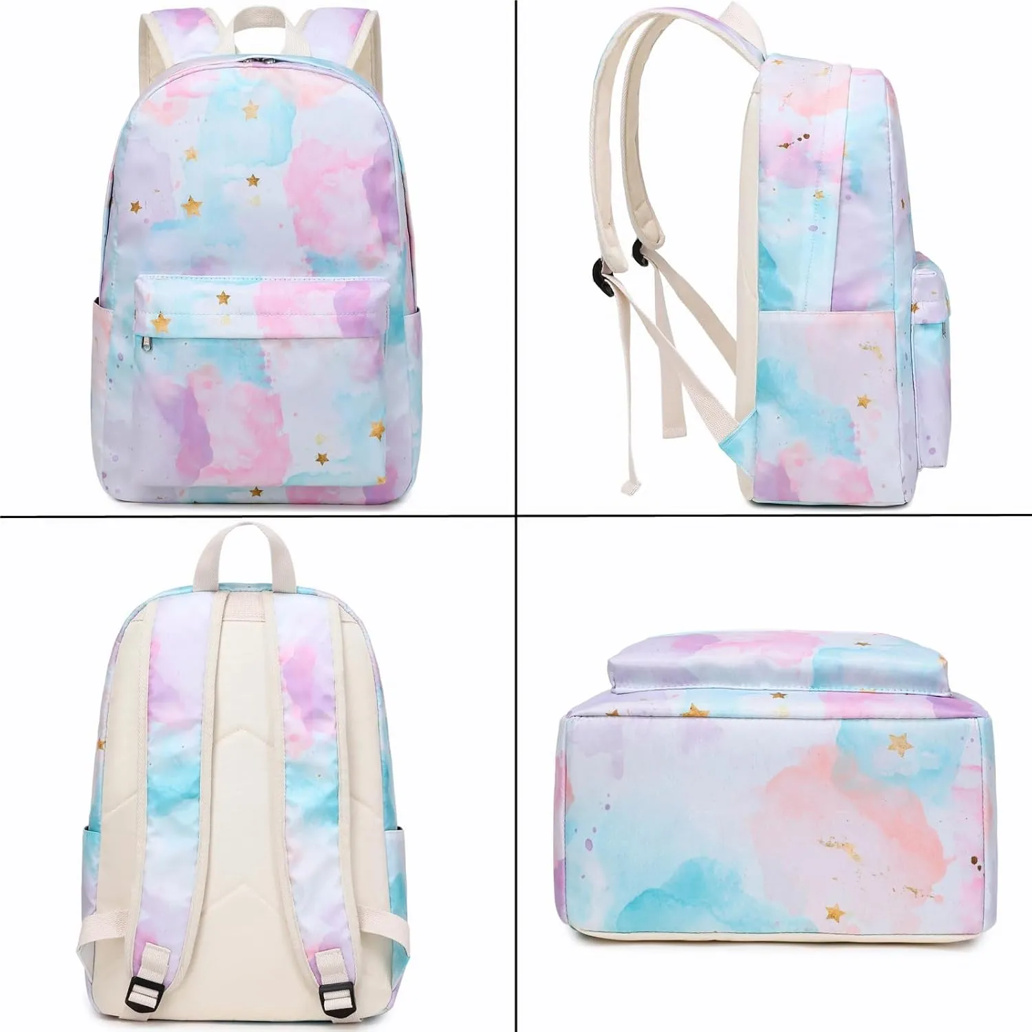 JIANYA School Backpack for Girls, Teen Girl Backpack for School Water Resistant Bookbag Travel Back Pack, Tie Dye-White