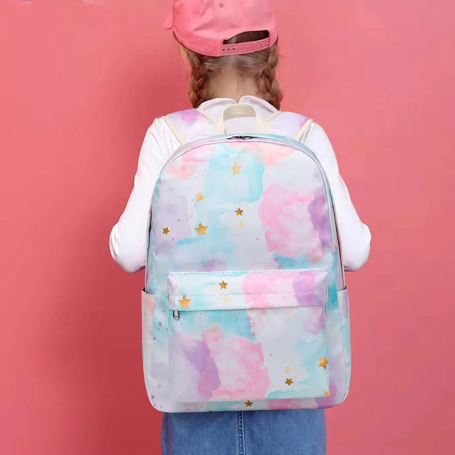 JIANYA School Backpack for Girls, Teen Girl Backpack for School Water Resistant Bookbag Travel Back Pack, Tie Dye-White