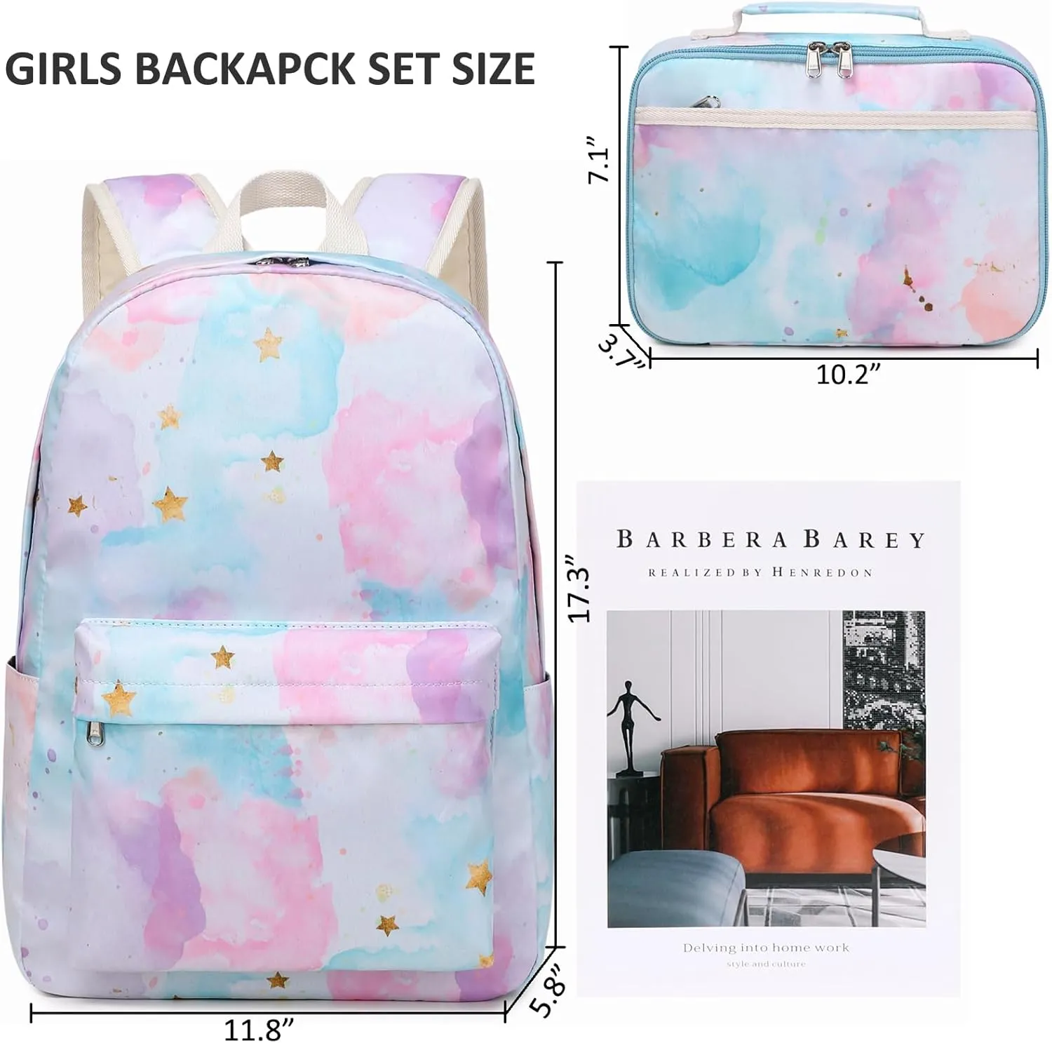 JIANYA School Backpack for Girls, Teen Girl Backpack for School Water Resistant Bookbag Travel Back Pack, Tie Dye-White