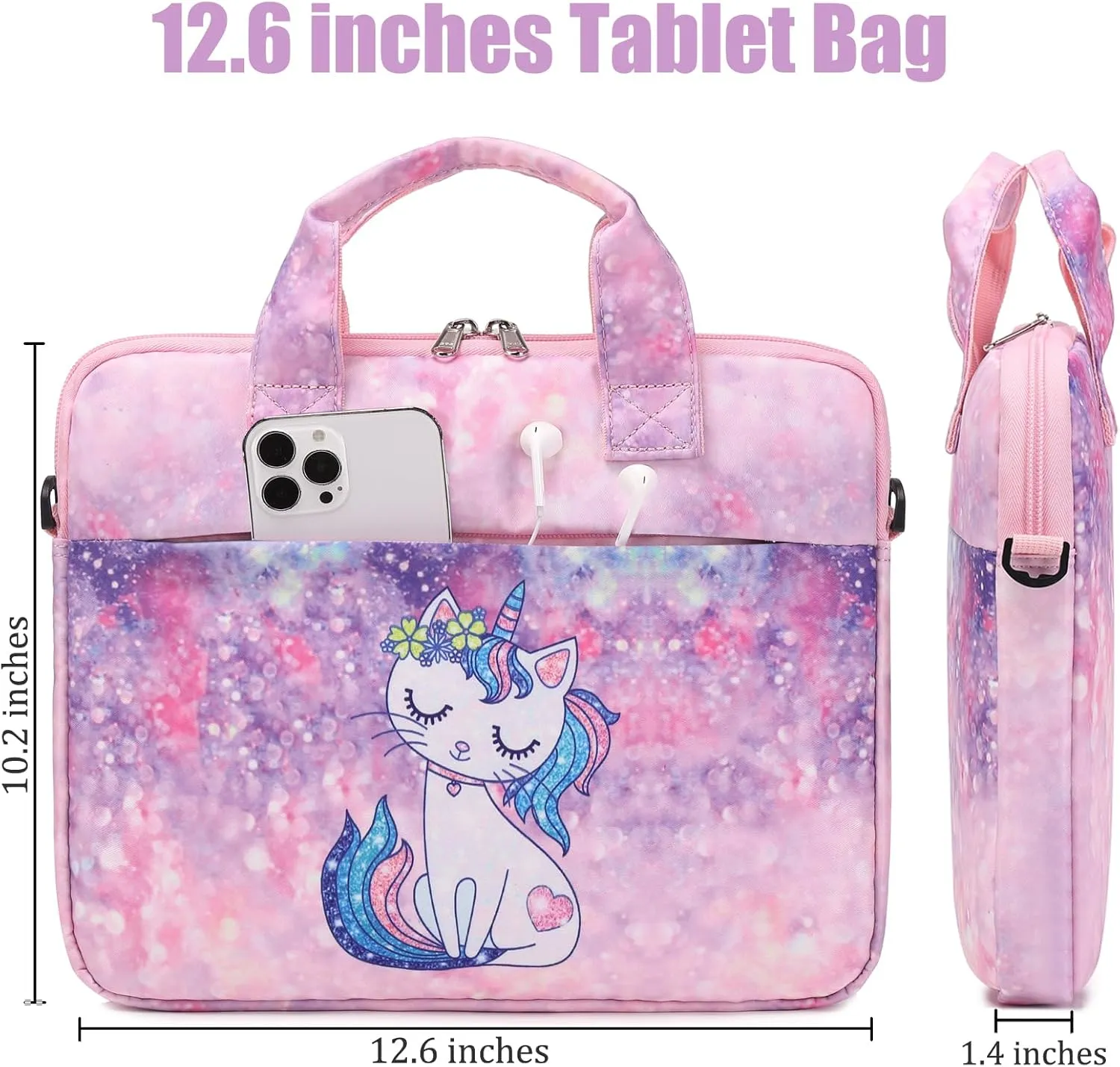 JIANYA Tablet Carrying Bag Kids Tablet Sleeve Bag with Shoulder Strap, 10-12.5 Inch, Marble Cyan