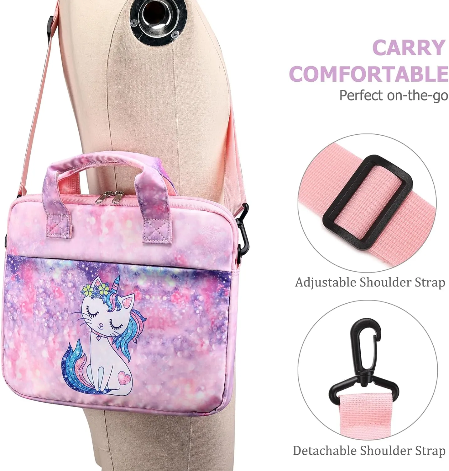 JIANYA Tablet Carrying Bag Kids Tablet Sleeve Bag with Shoulder Strap, 10-12.5 Inch, Marble Cyan
