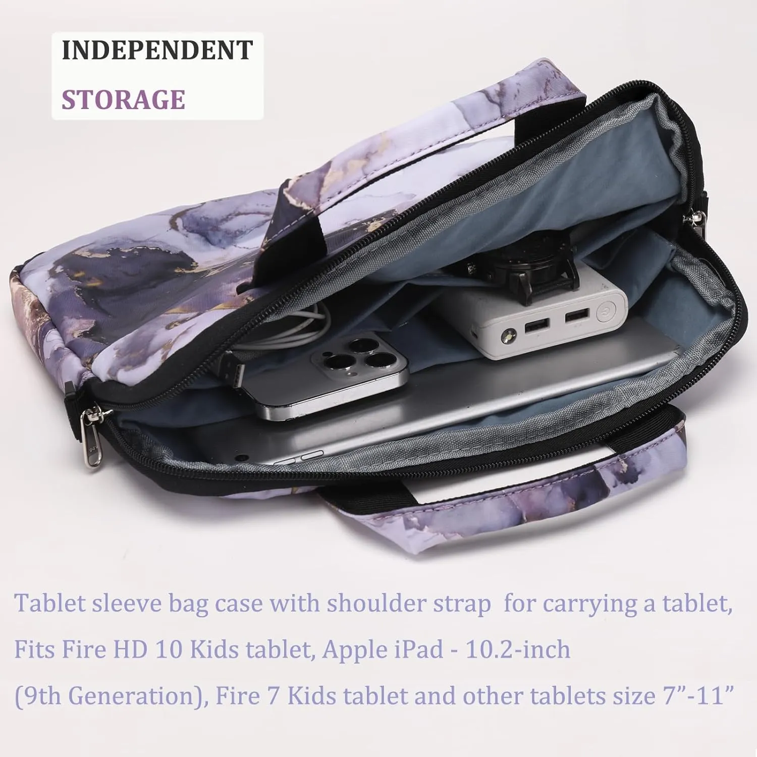 JIANYA Tablet Sleeve Bag Marble Tablet Carrying Bag with Shoulder Strap, 10-12.5 Inch, Purple