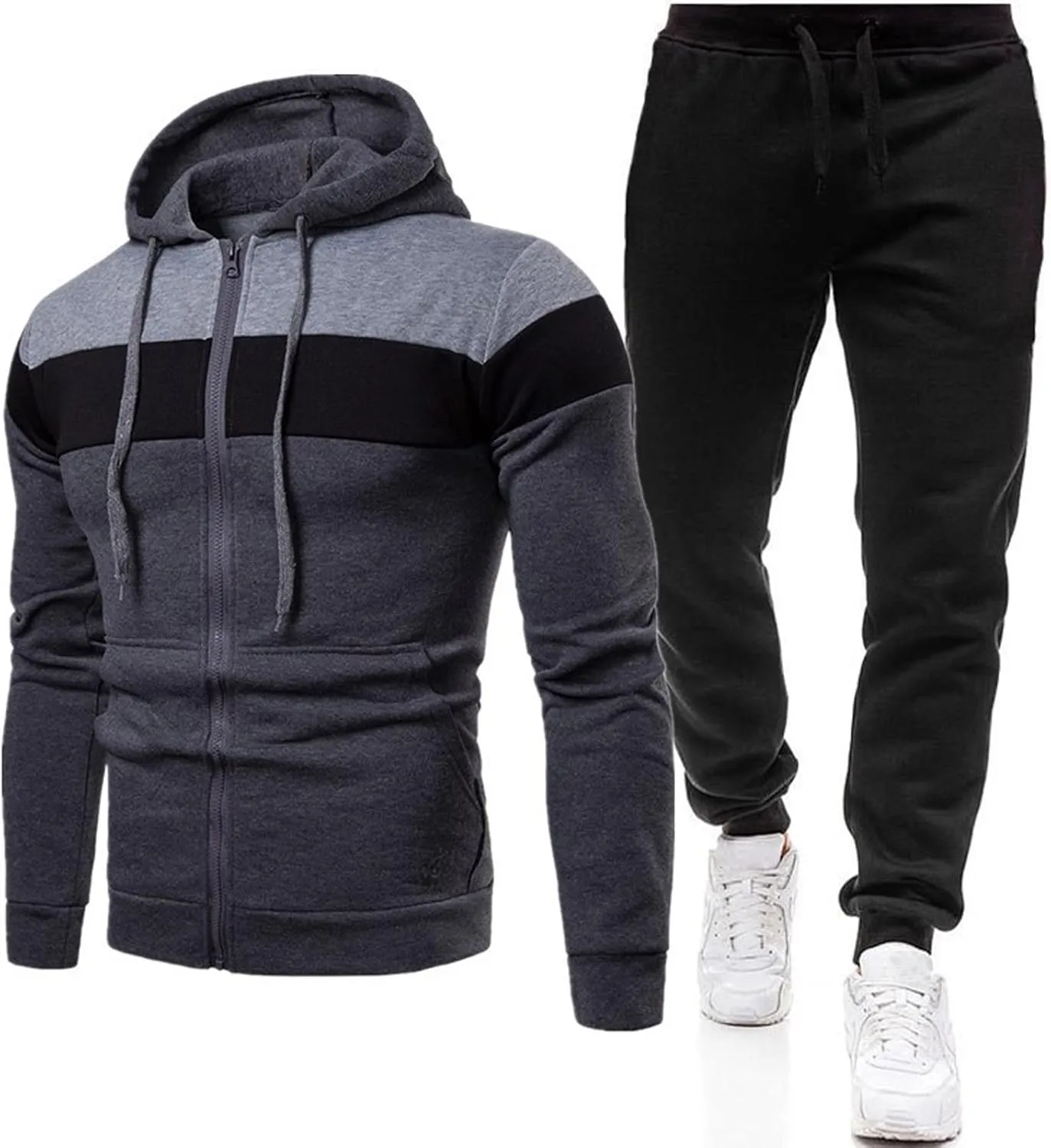 JJHAEVDY Mens Sweatsuit 2 Piece Long Sleeve Outfits Hooded Drawstring Tracksuits Fall Comfy Sweatsuit Sport Thermal Tracksuit