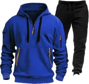 JJHAEVDY Mens Sweatsuit 2 Piece Long Sleeve Sweatsuits Hooded Drawstring Outfit Casual Sport Tracksuit Warmer Gym Tracksuits