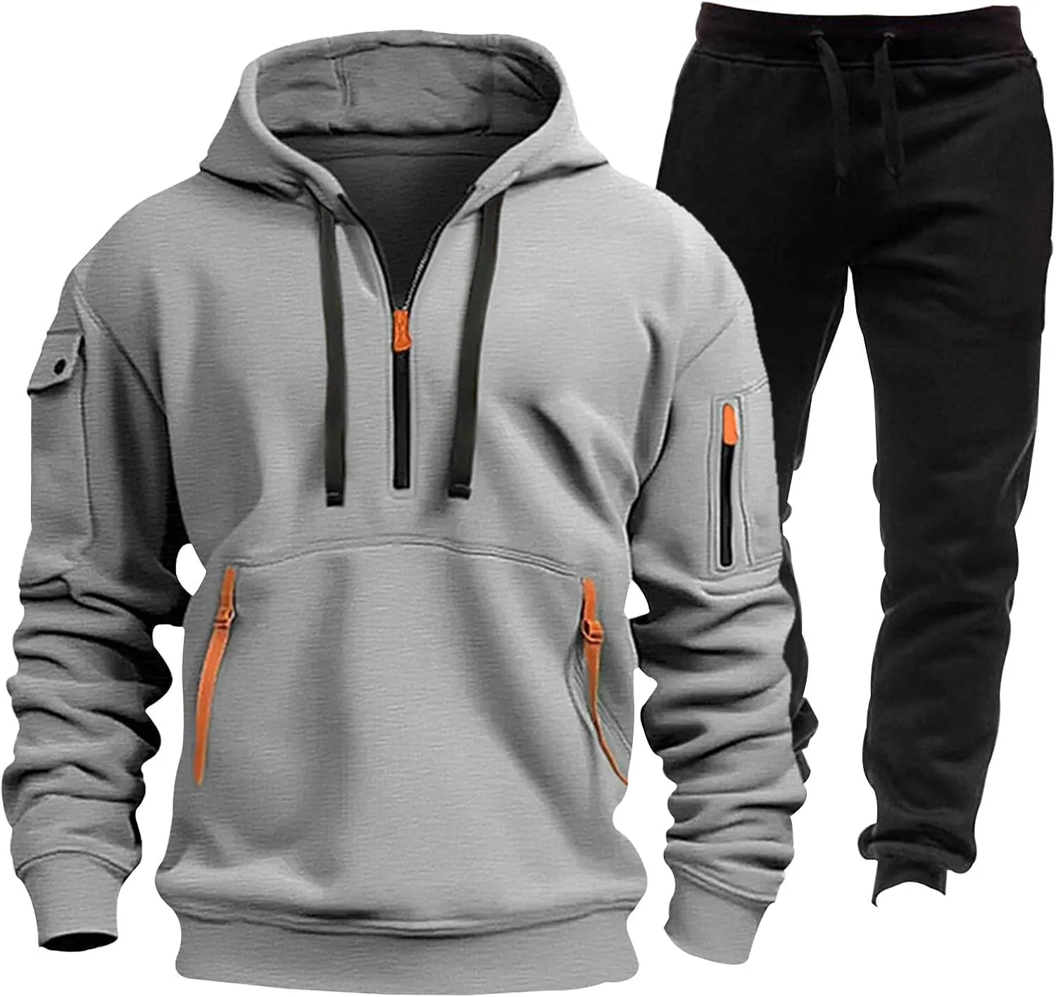 JJHAEVDY Mens Sweatsuit 2 Piece Long Sleeve Sweatsuits Hooded Drawstring Outfit Casual Sport Tracksuit Warmer Gym Tracksuits
