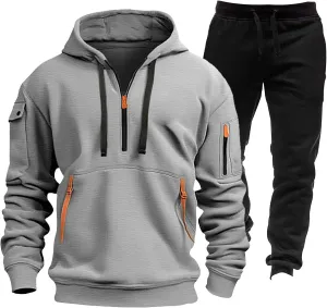 JJHAEVDY Mens Sweatsuit 2 Piece Long Sleeve Sweatsuits Hooded Drawstring Outfit Casual Sport Tracksuit Warmer Gym Tracksuits