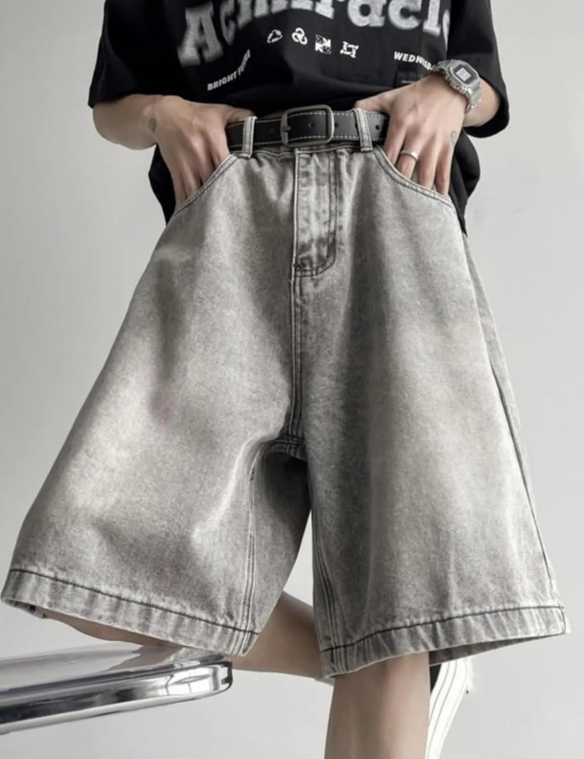 Jorts Men Baggy Y2k Hip Hop Shorts Skater Jeans Grunge Shorts Aesthetic Pants
