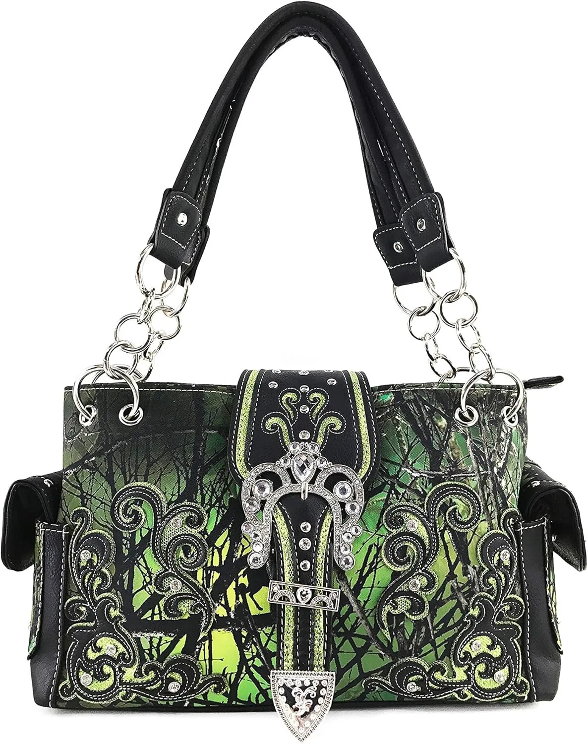 Justin West Abstract Butterfly Buckle Black Conceal Carry Handbag