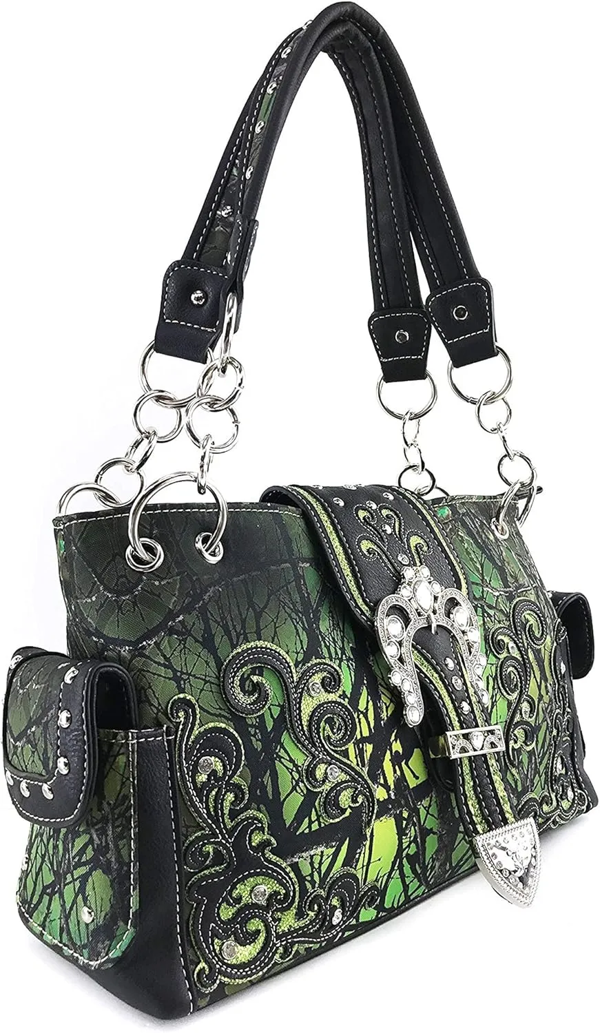 Justin West Abstract Butterfly Buckle Black Conceal Carry Handbag