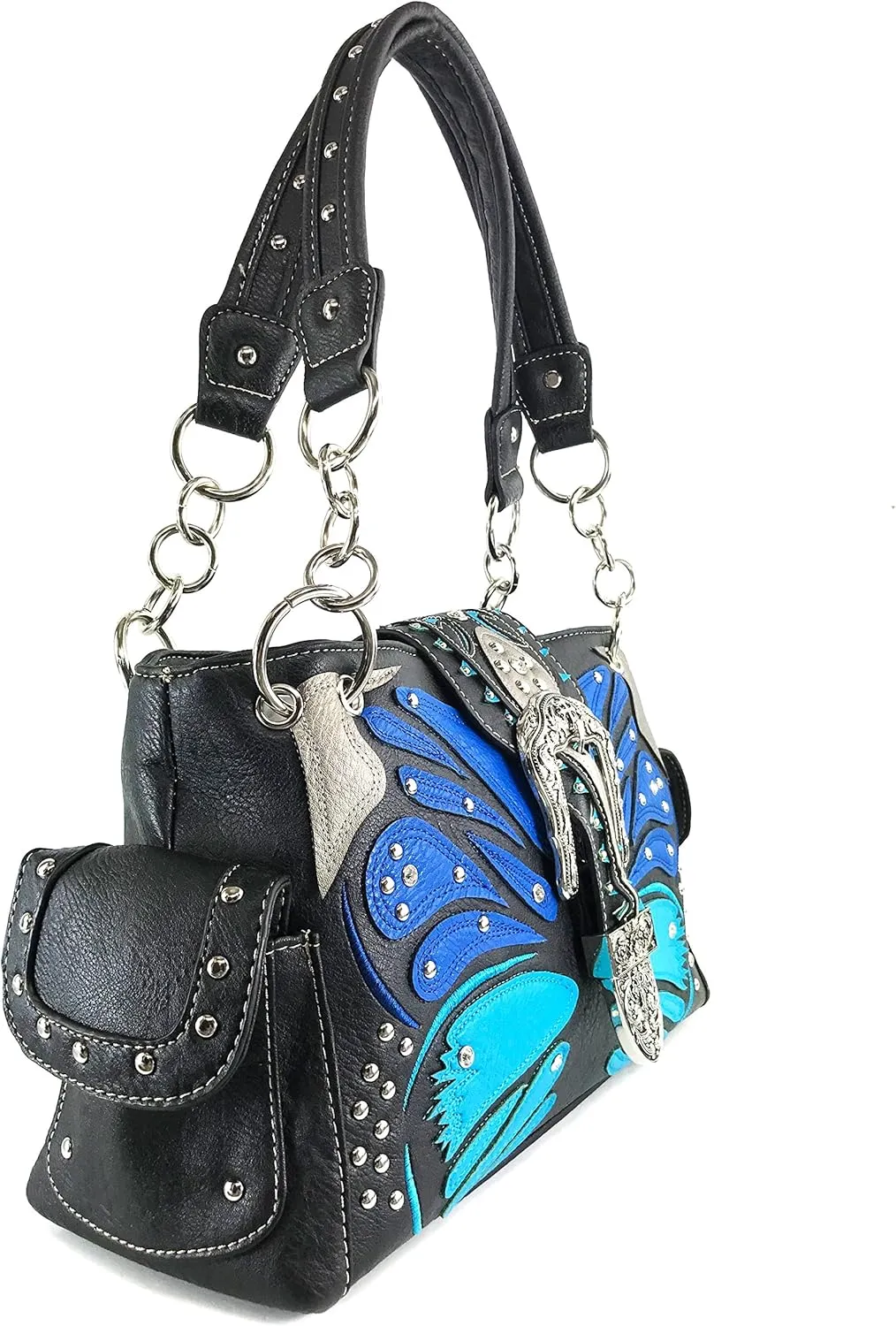 Justin West Abstract Butterfly Buckle Black Conceal Carry Handbag