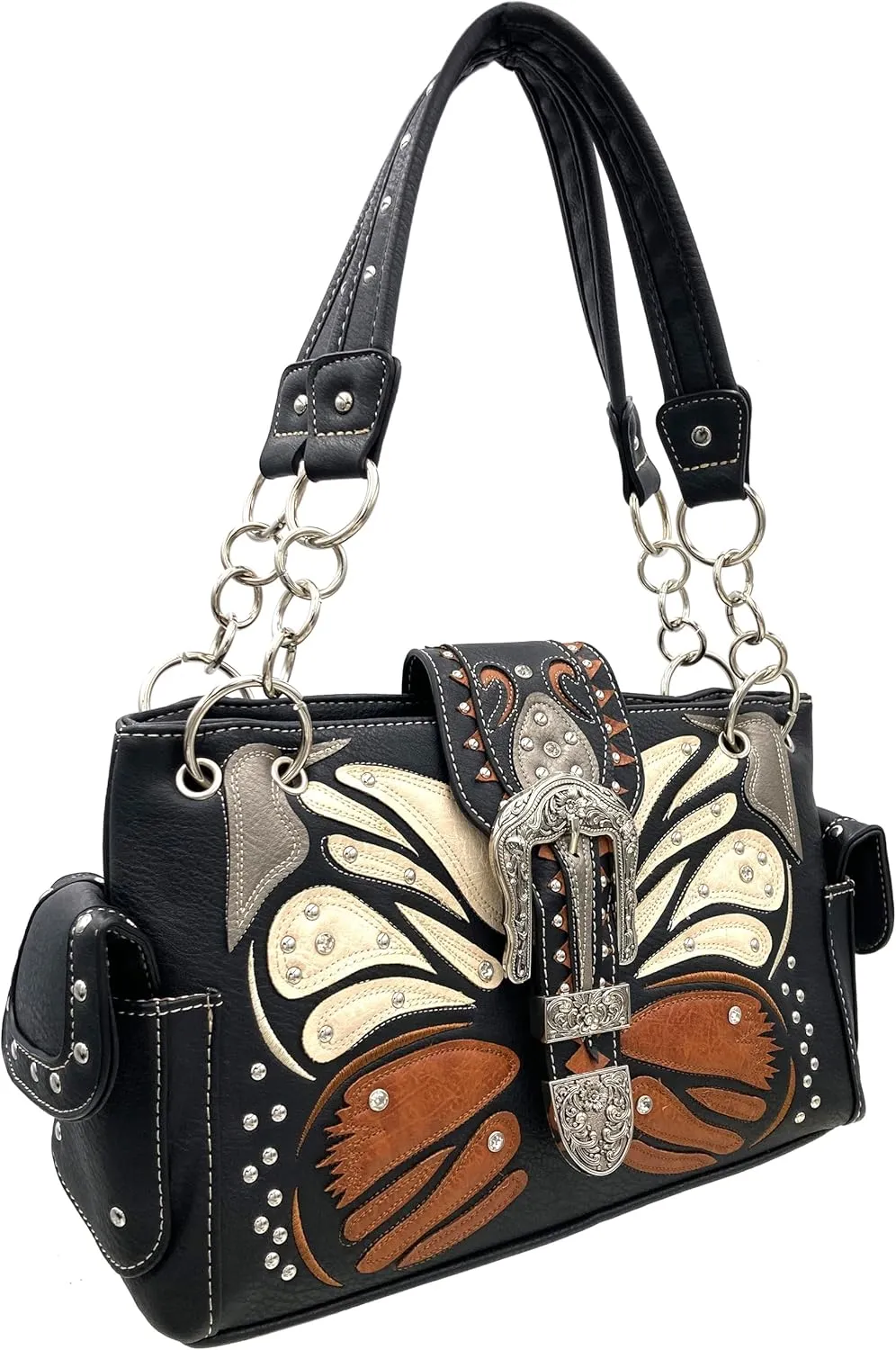 Justin West Abstract Butterfly Buckle Black Conceal Carry Handbag
