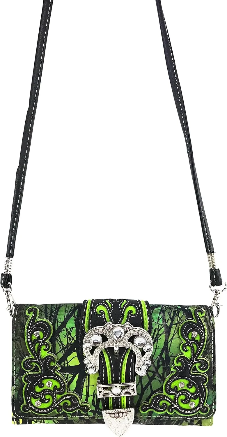 Justin West Abstract Butterfly Buckle Black Conceal Carry Handbag