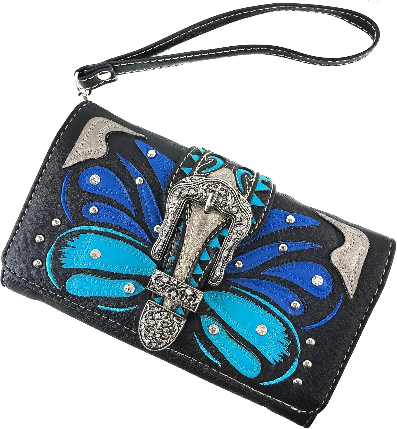 Justin West Abstract Butterfly Buckle Black Conceal Carry Handbag